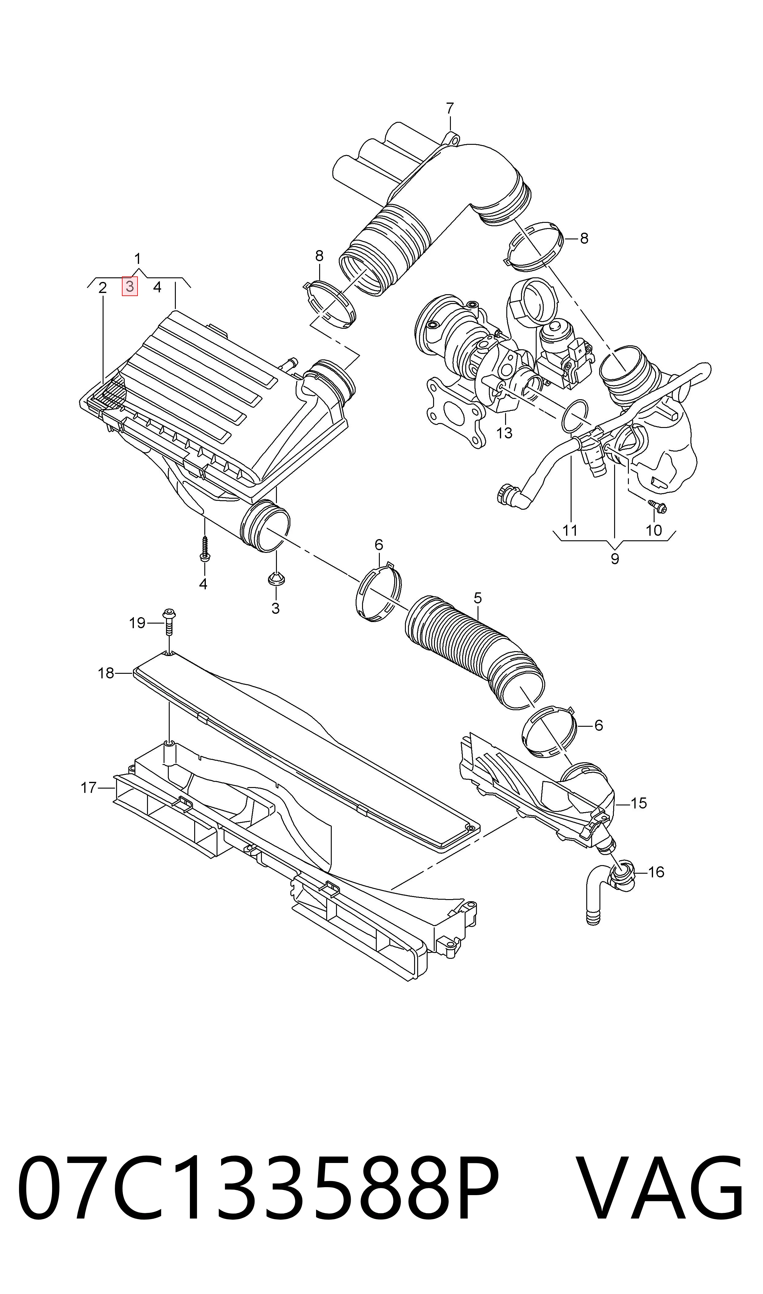 Soporte de la caja del filtro de aire VAG 07C133588P precio, desde 4,28 EUR