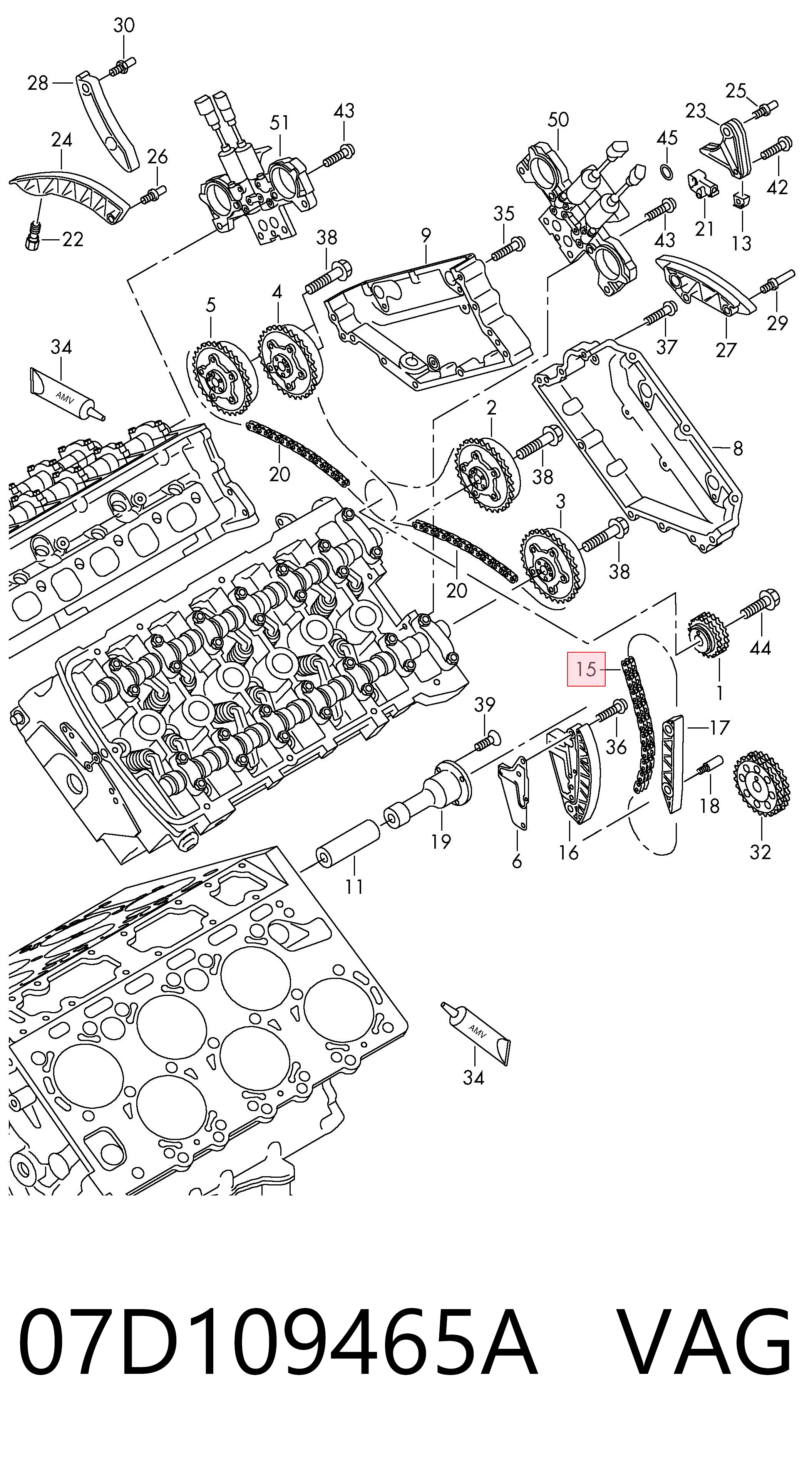 Comprar Cadena de la bomba de aceite Volkswagen Touareg I 7LA, 7L6, 7L7 a bajo precio