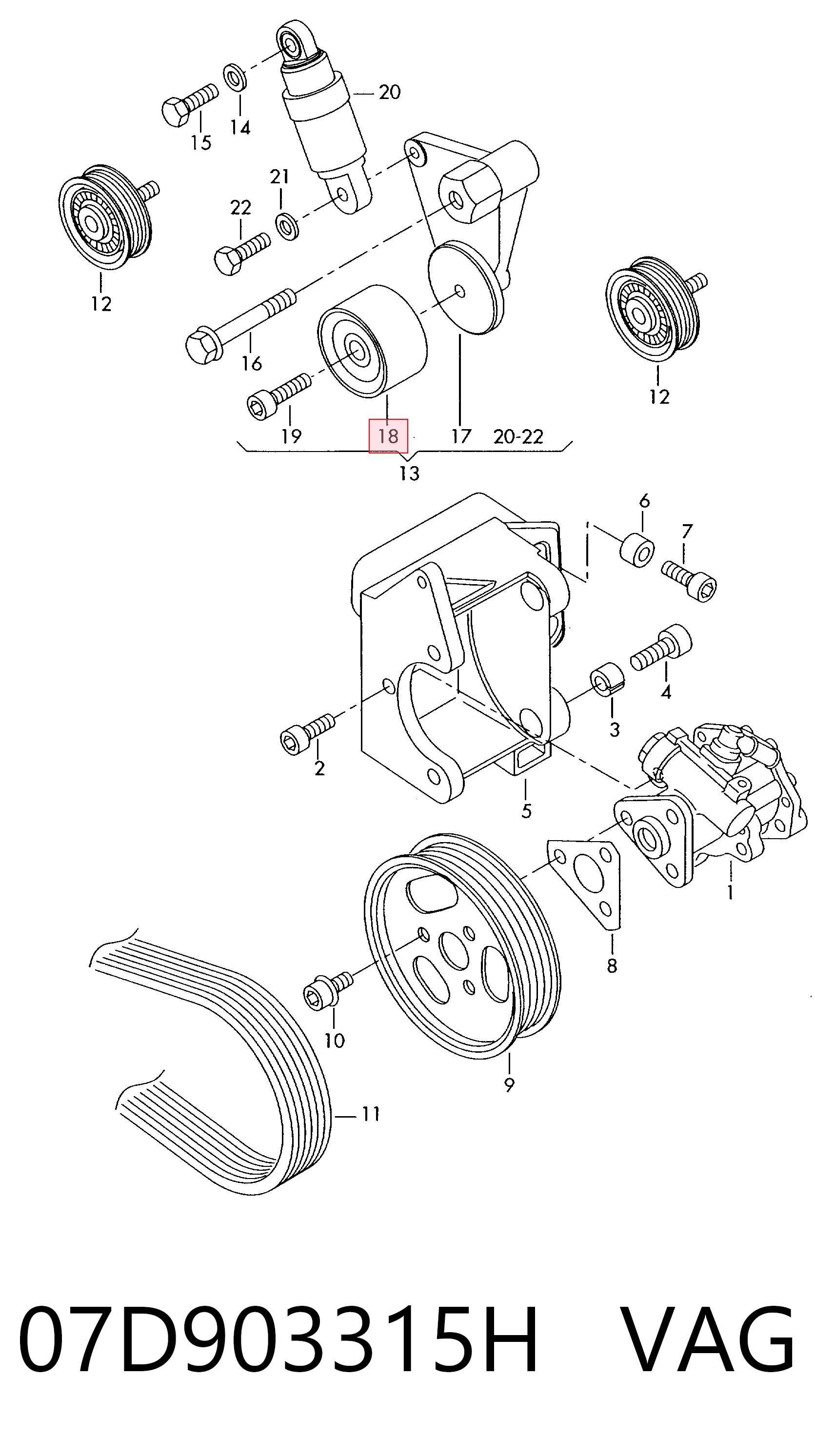 Tensor de la correa trapecial poli v Bentley 07D903315E
