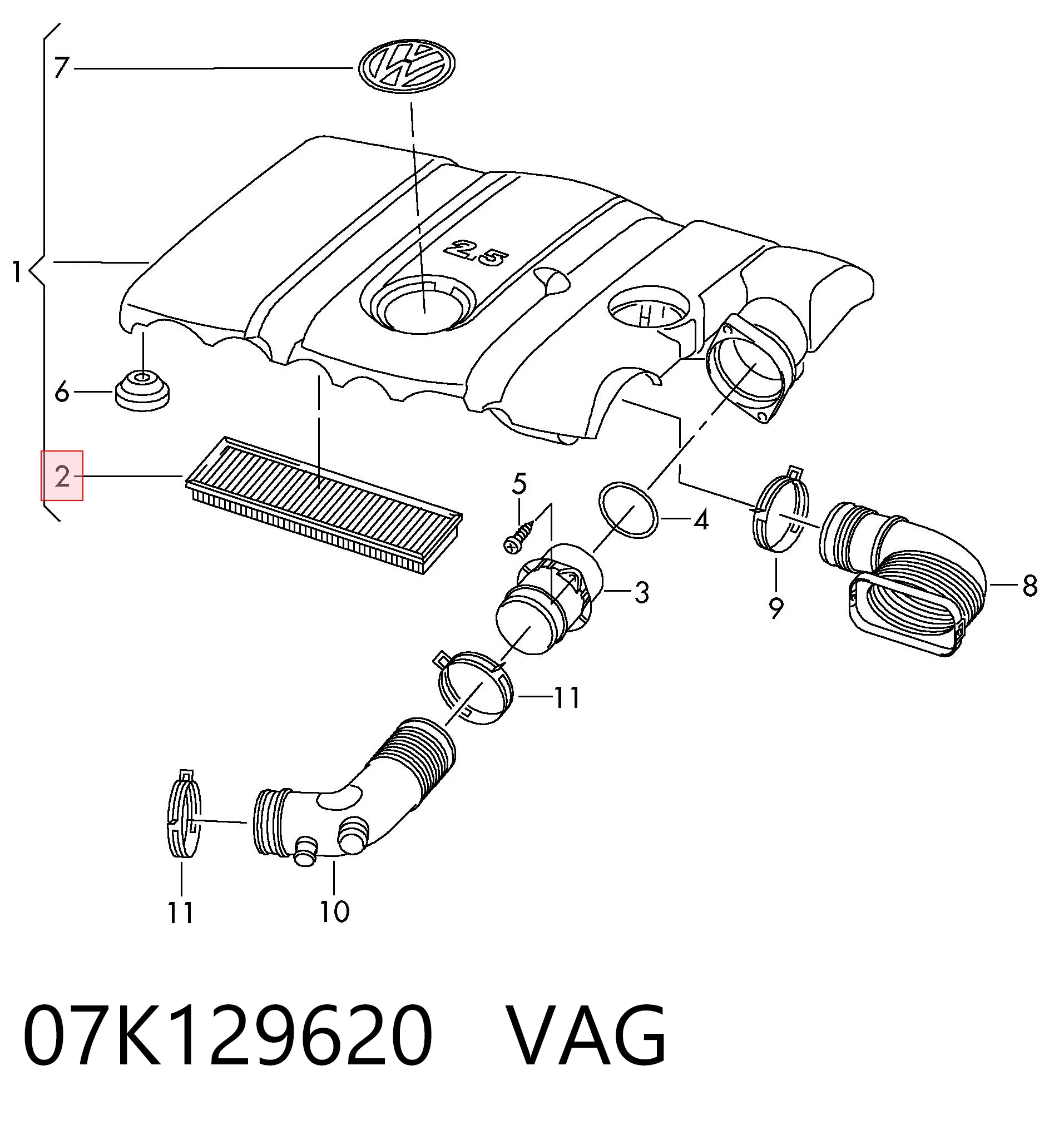 07K129620 VAG Filtro de aire de motor