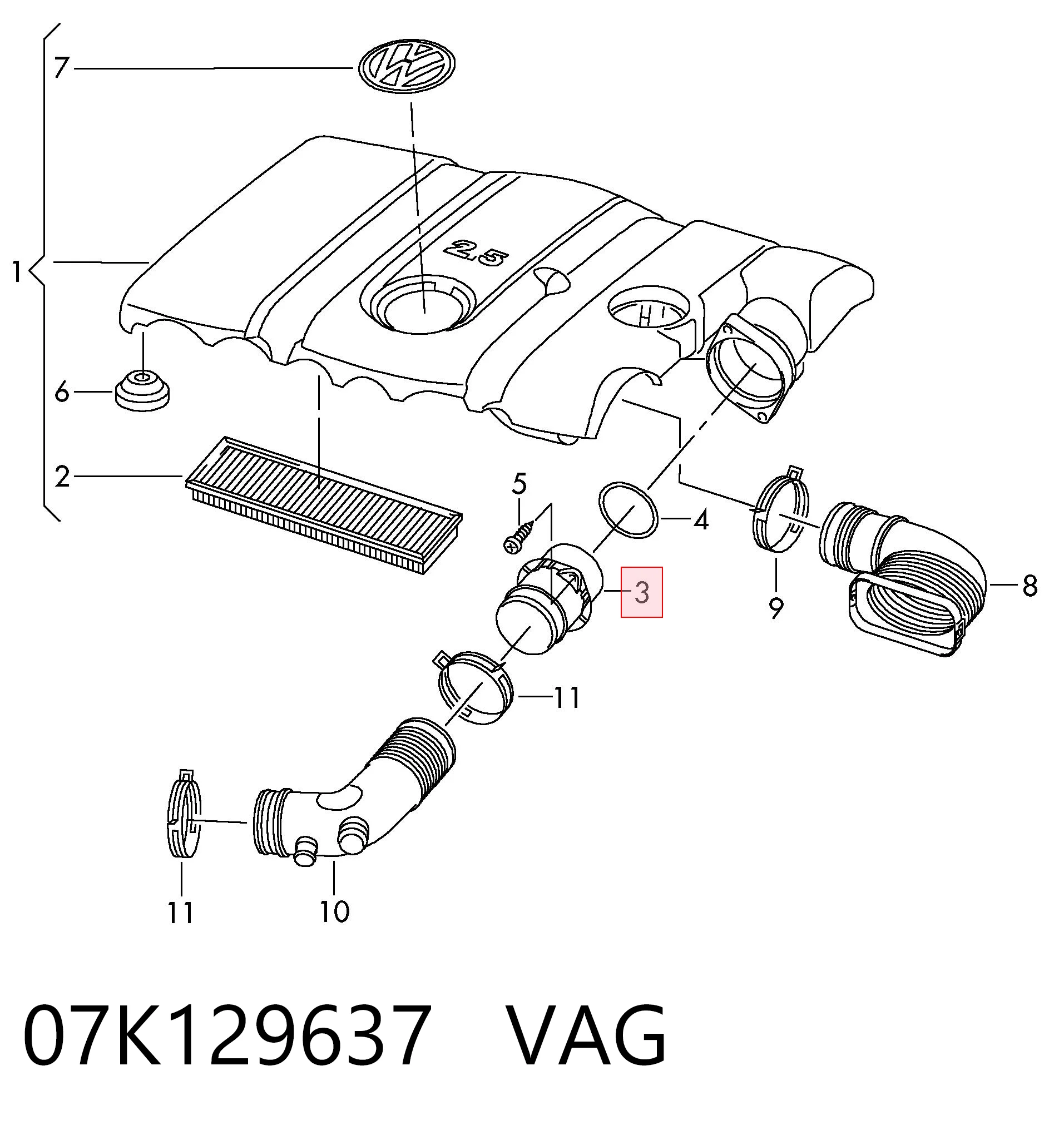 07K129637 VAG Sensor de flujo de aire