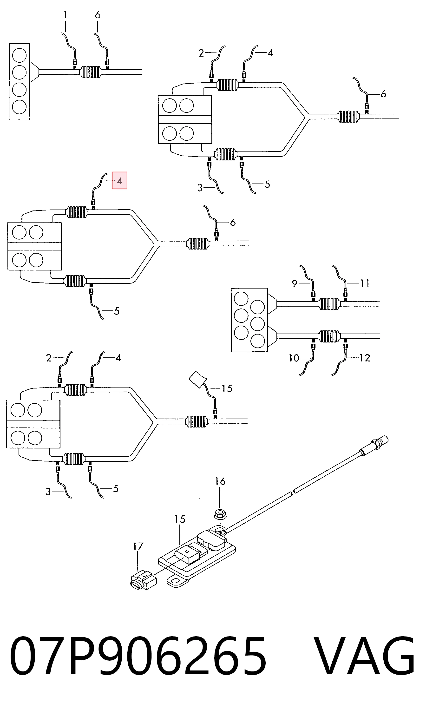 07P906265 VAG Sonda lambda, sensor de oxígeno después del catalizador derecho