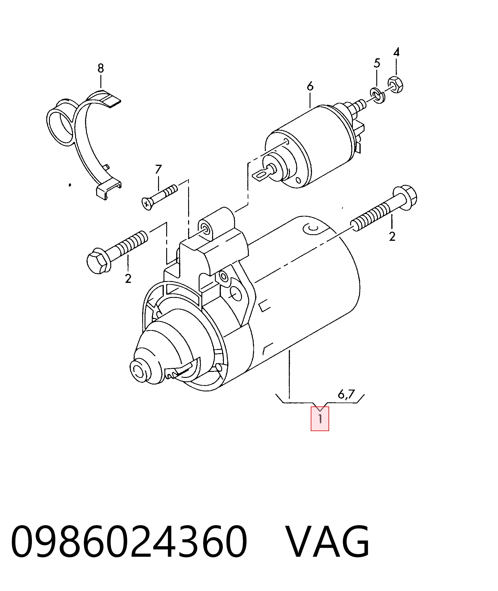 Motor de arranque 0986024360 VAG