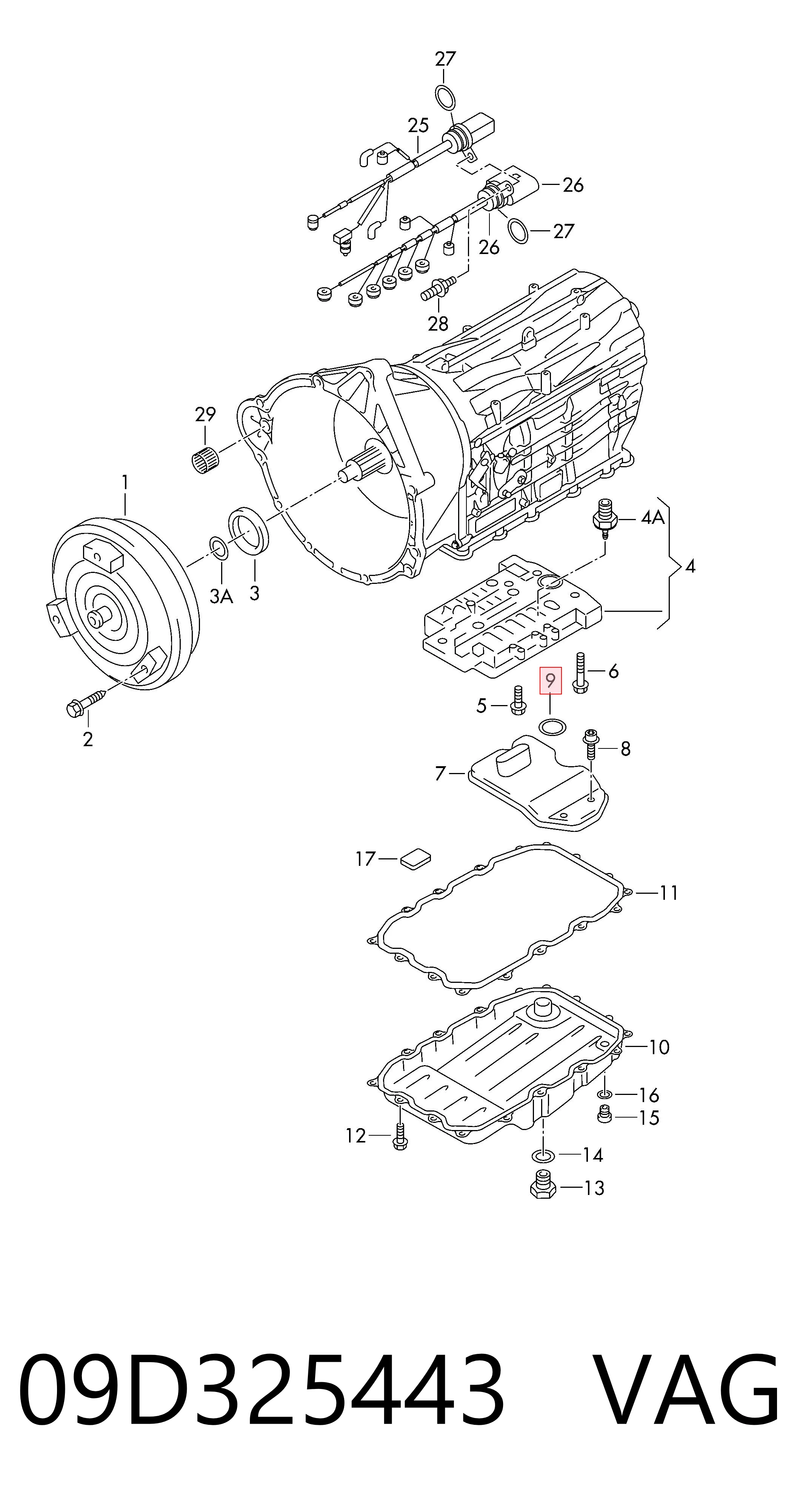09D325443 VAG Anillo de sellado del filtro de transmisión automática