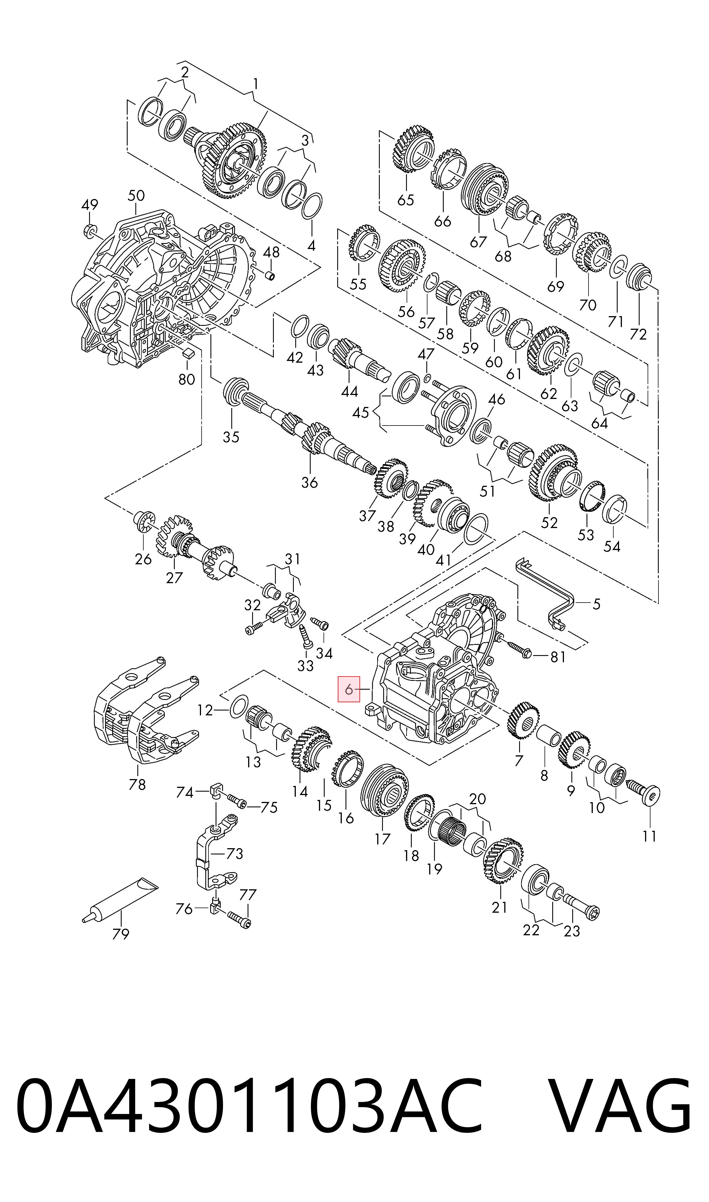 0A4301103AC VAG Carcasa de la caja de cambios