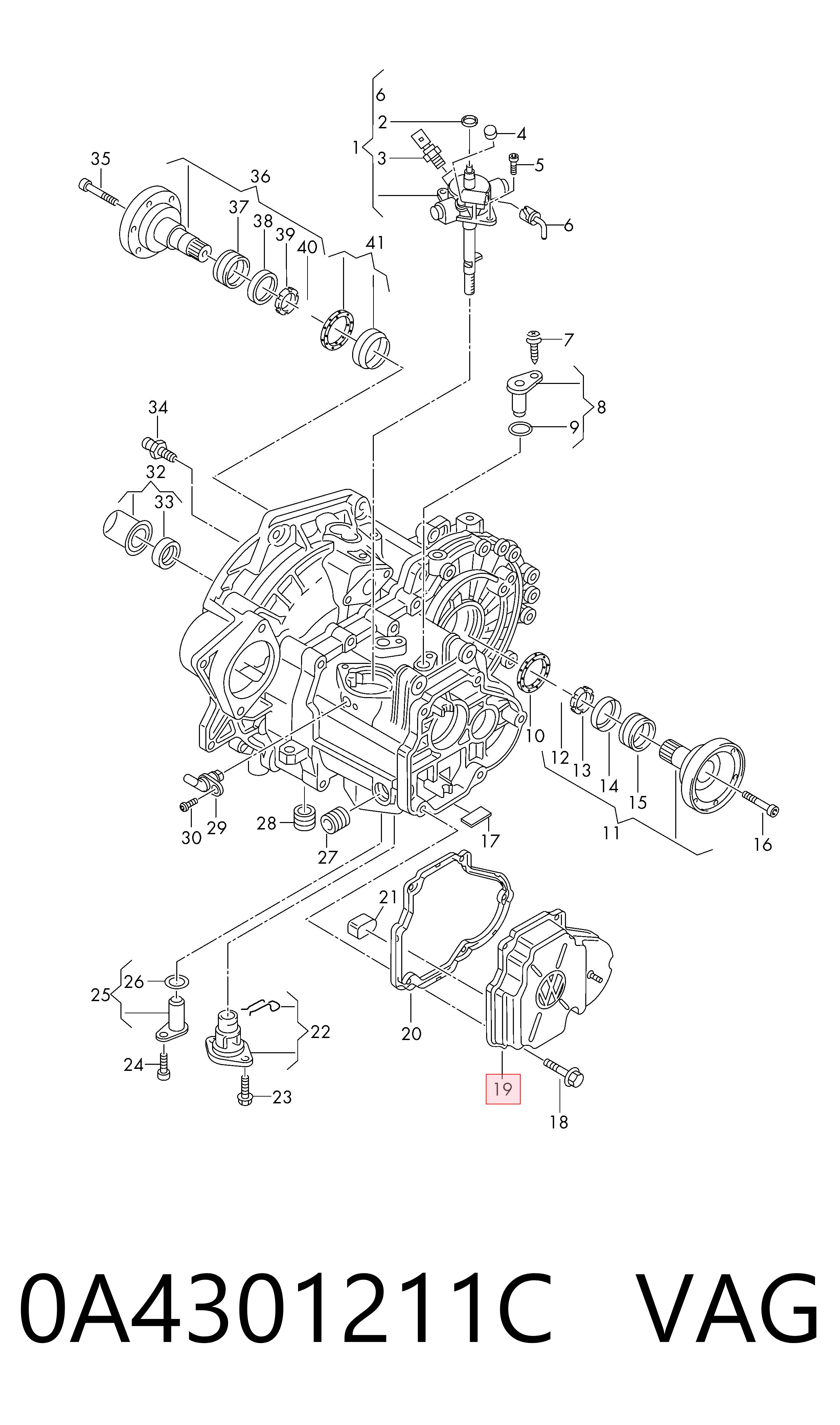 0A4301211C VAG Tapa trasera de la caja de cambios