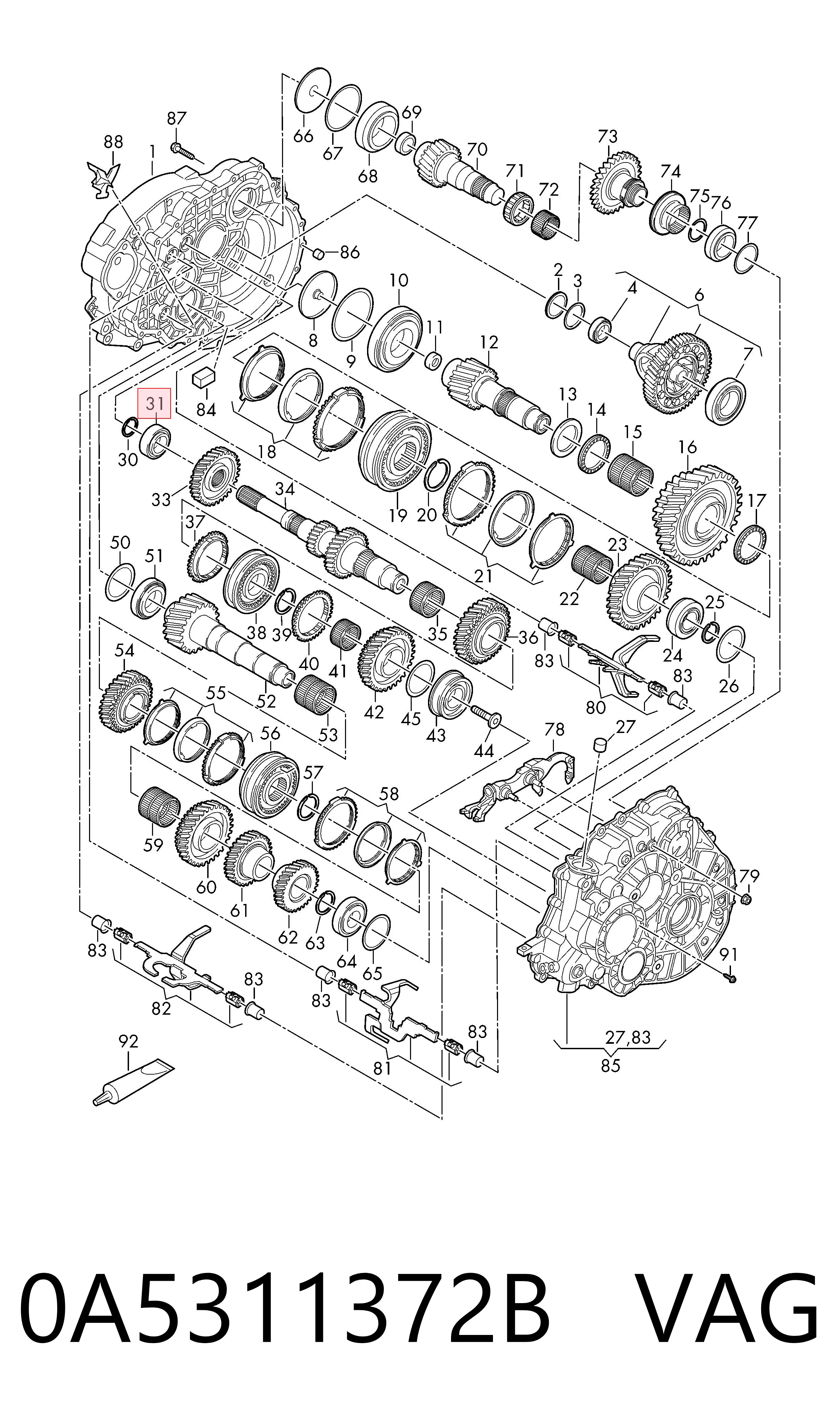 0A5311372B VAG Cojinete de la transmisión