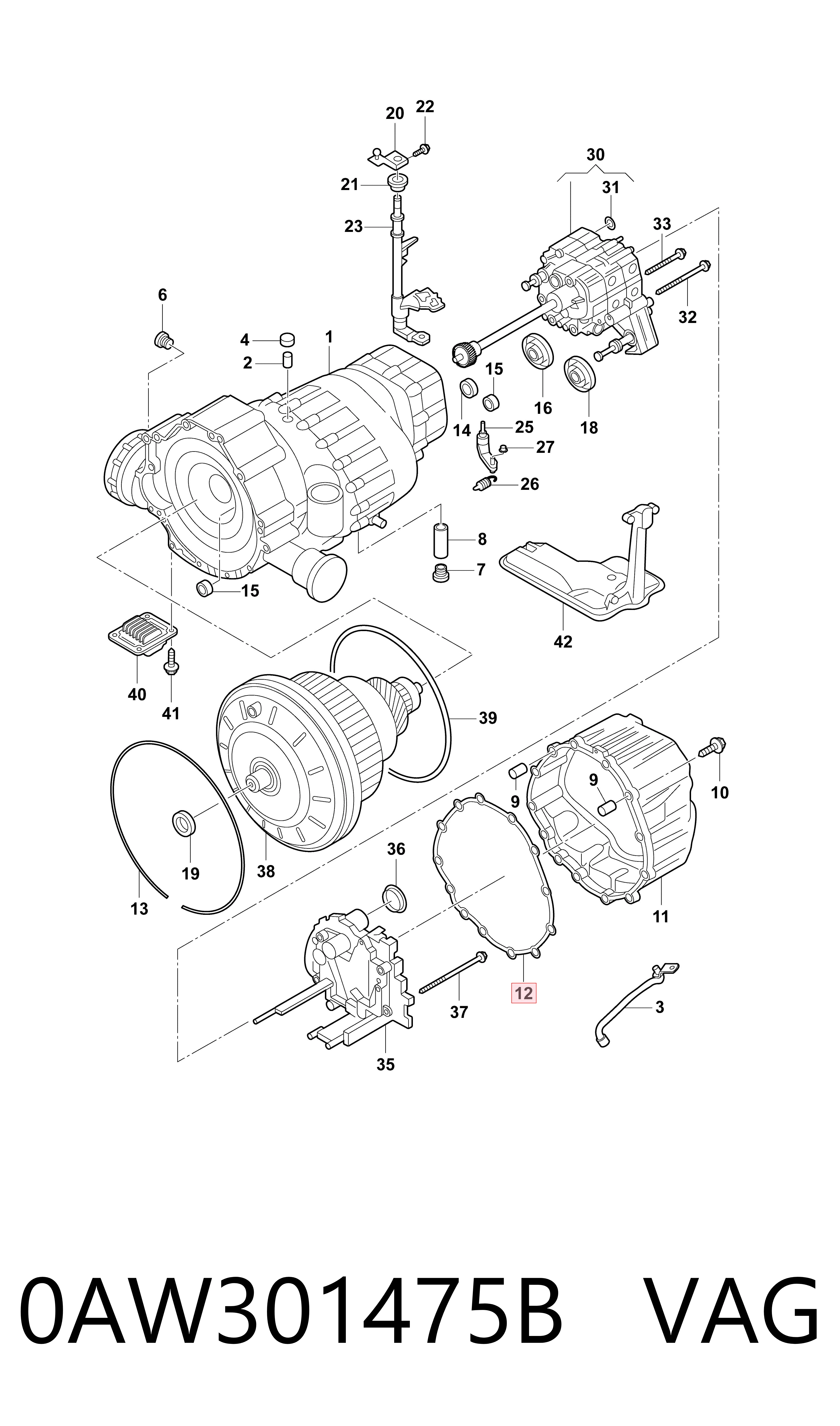 0AW301475B VAG Junta de tapa de caja de cambios