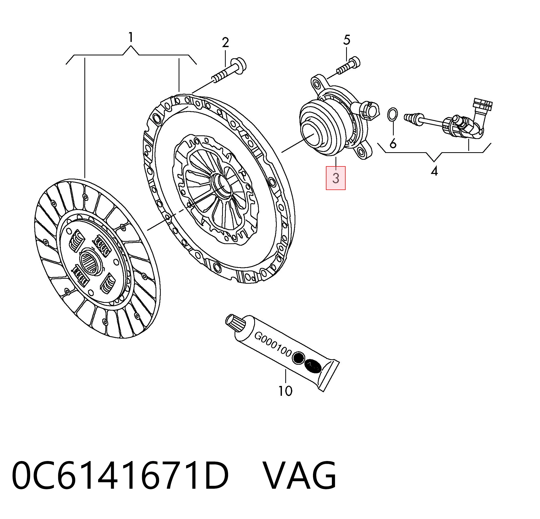 Desembrague central, embrague 0C6141671D VAG