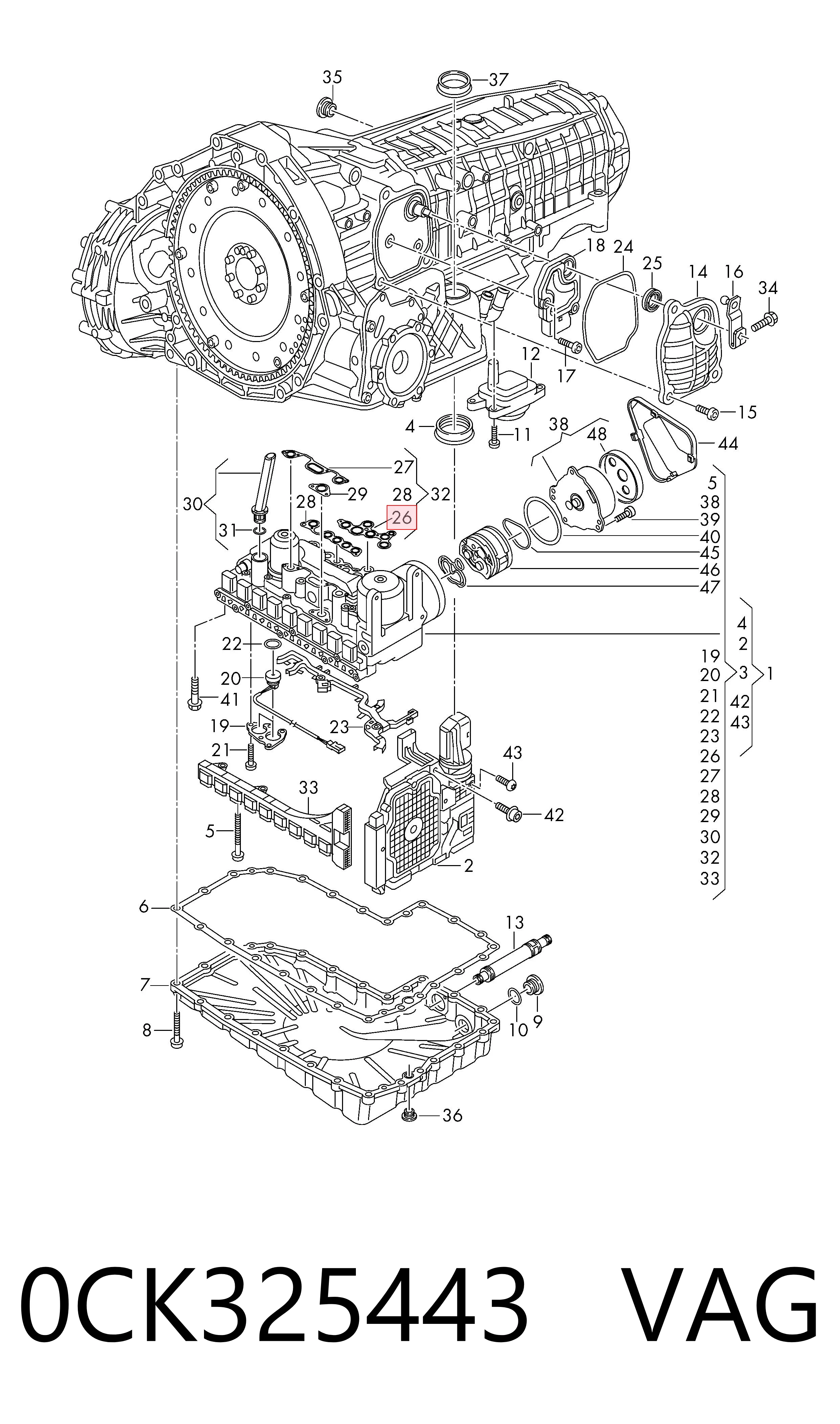 0CK325443 VAG Junta de cuerpo de válvulas de transmisión automática