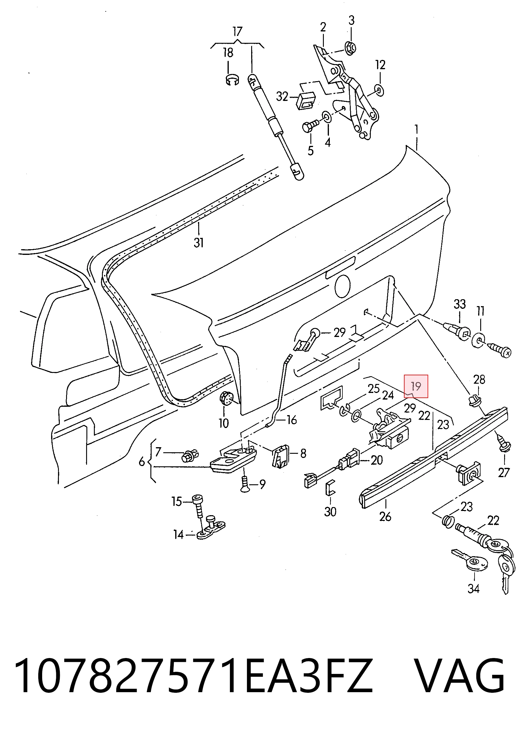 Cerradura de maletero para Volkswagen Golf 1E7