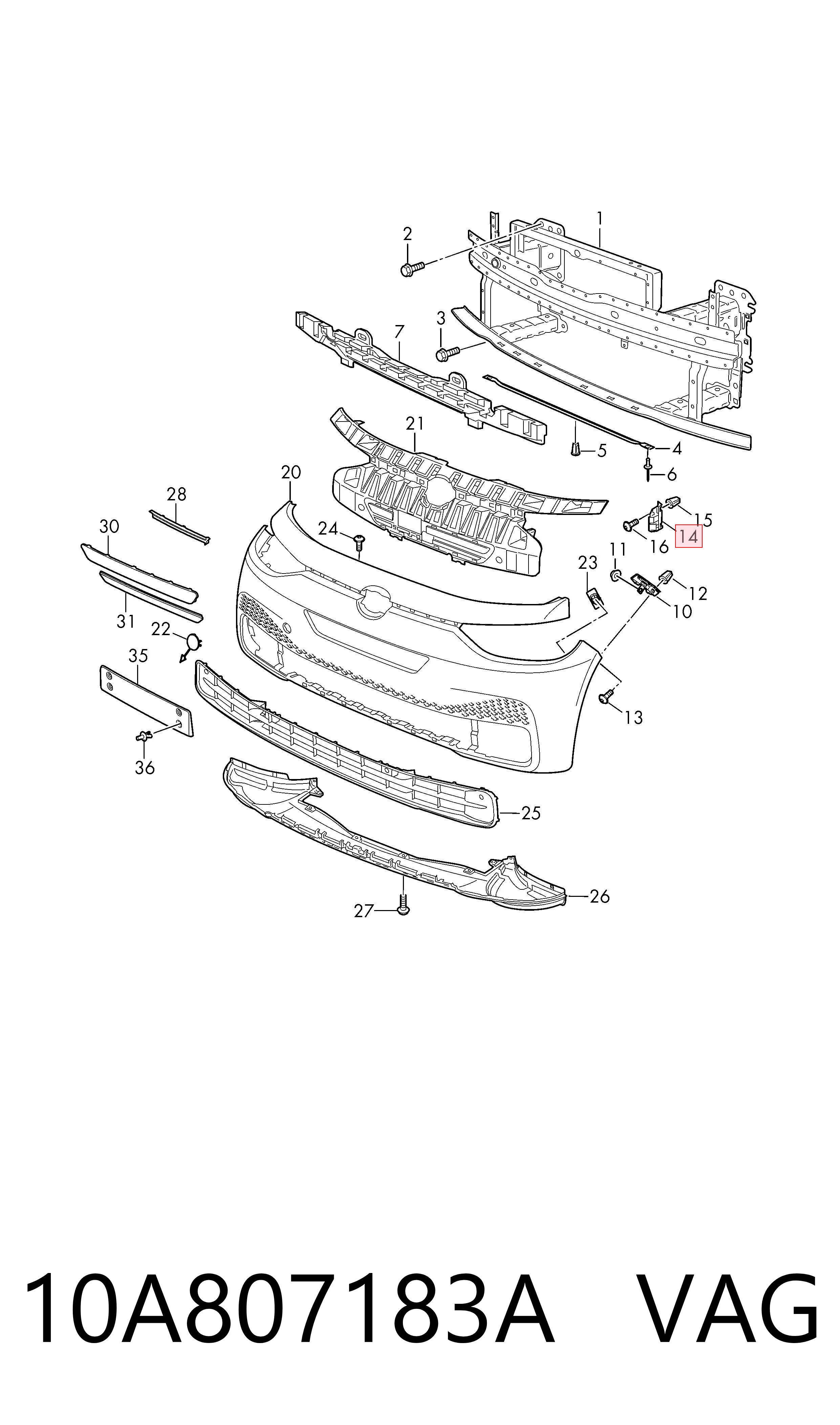 10A807183A VAG Soporte de parachoques delantero izquierdo