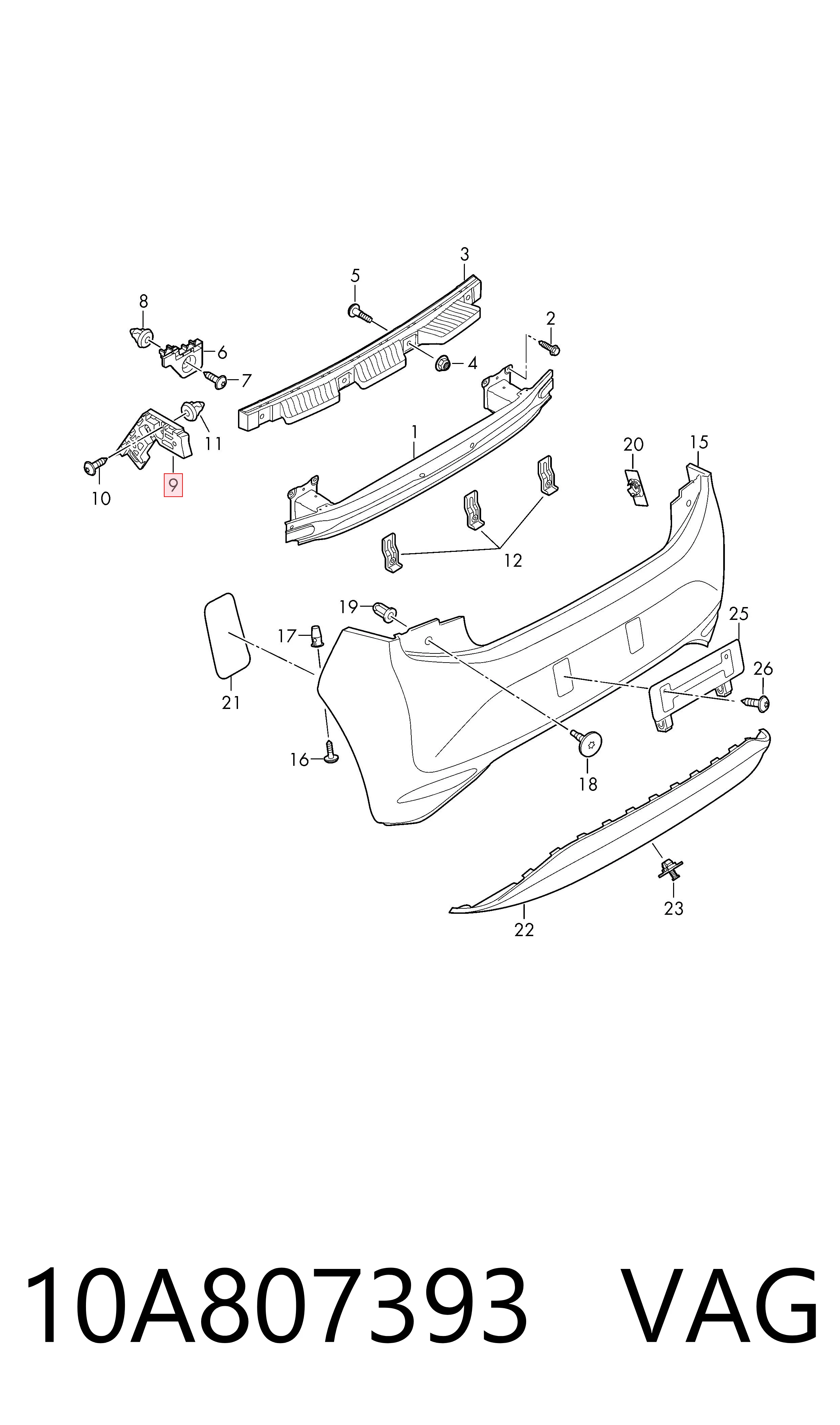 10A807393 VAG Soporte de parachoques delantero izquierdo