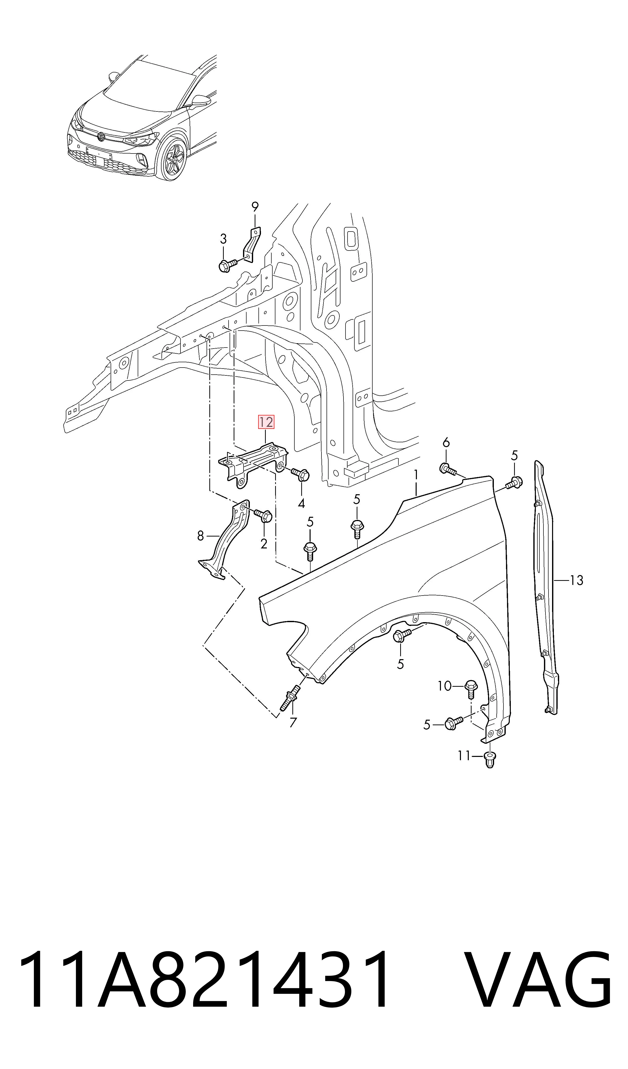 11A821431 VAG Soporte superior de guardabarros delantero izquierdo