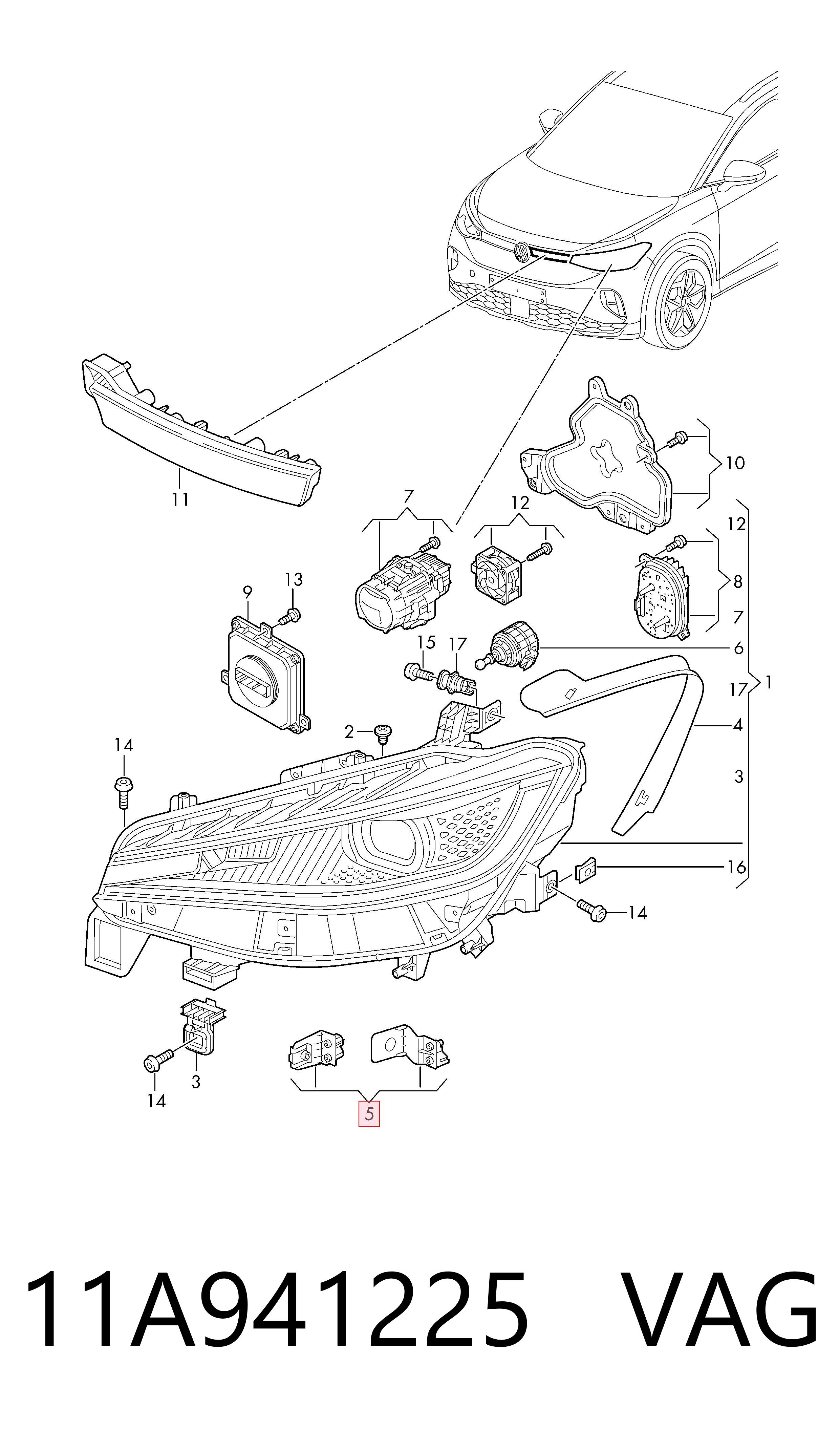 11A941225 VAG Soporte de montaje de faros delantero izquierdo
