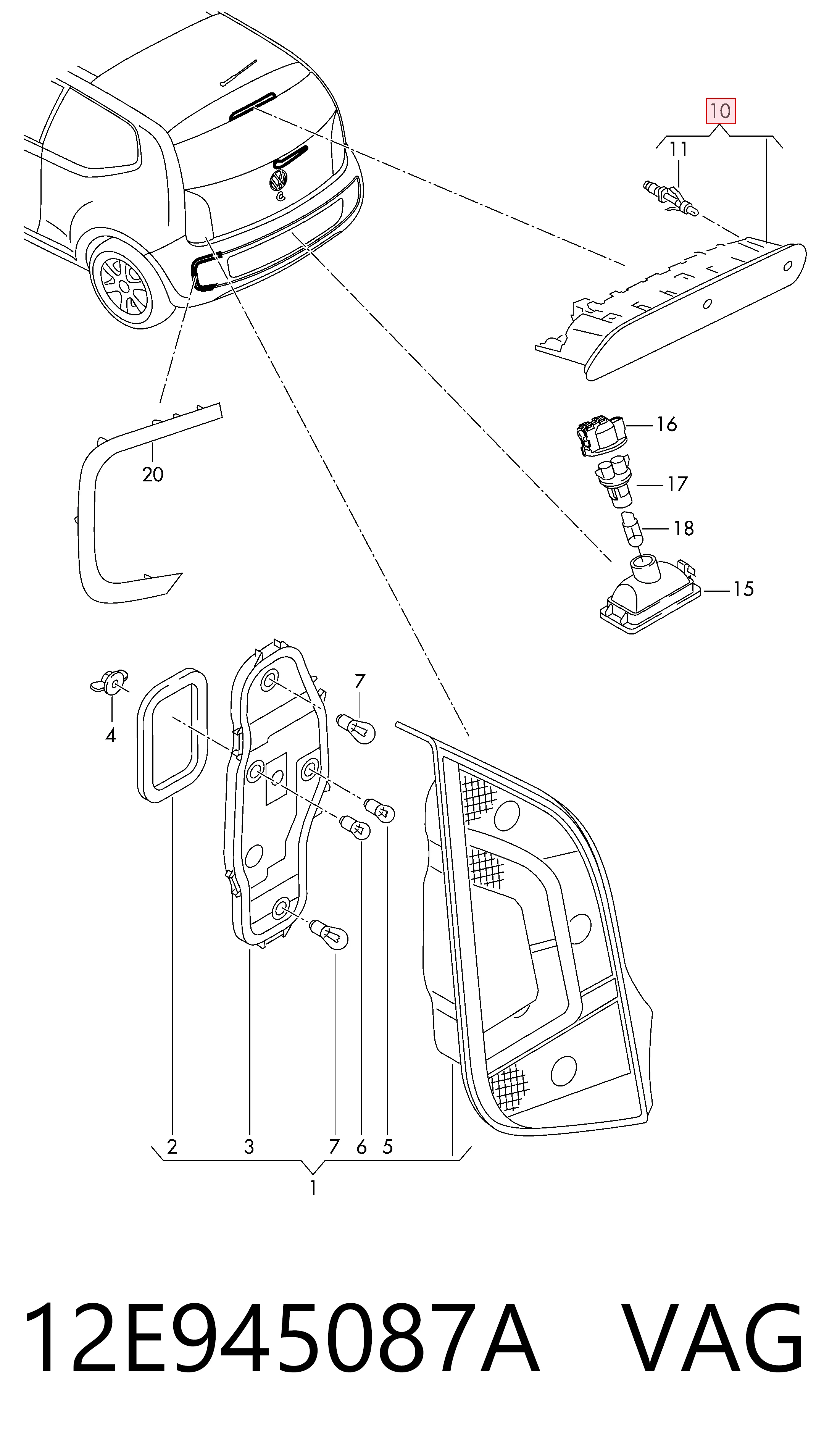 Luz central de freno Volkswagen Touran II (2010-2015)