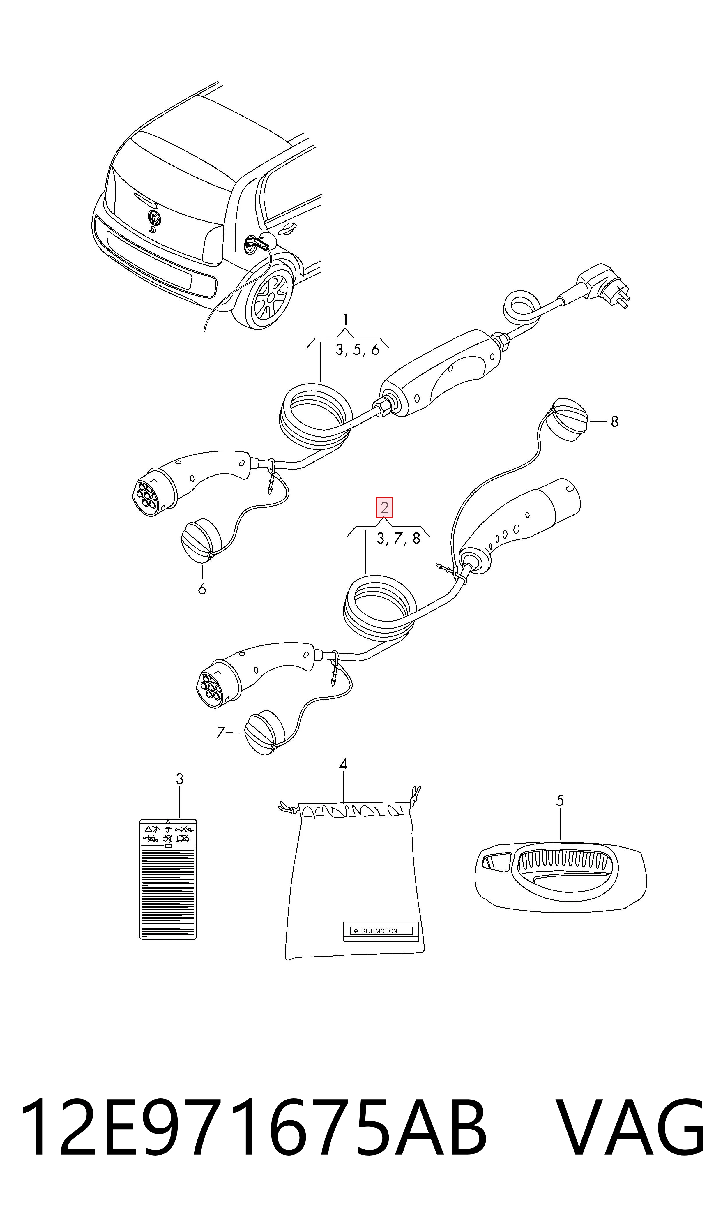 12E971675AB VAG Cable de carga para vehículo eléctrico