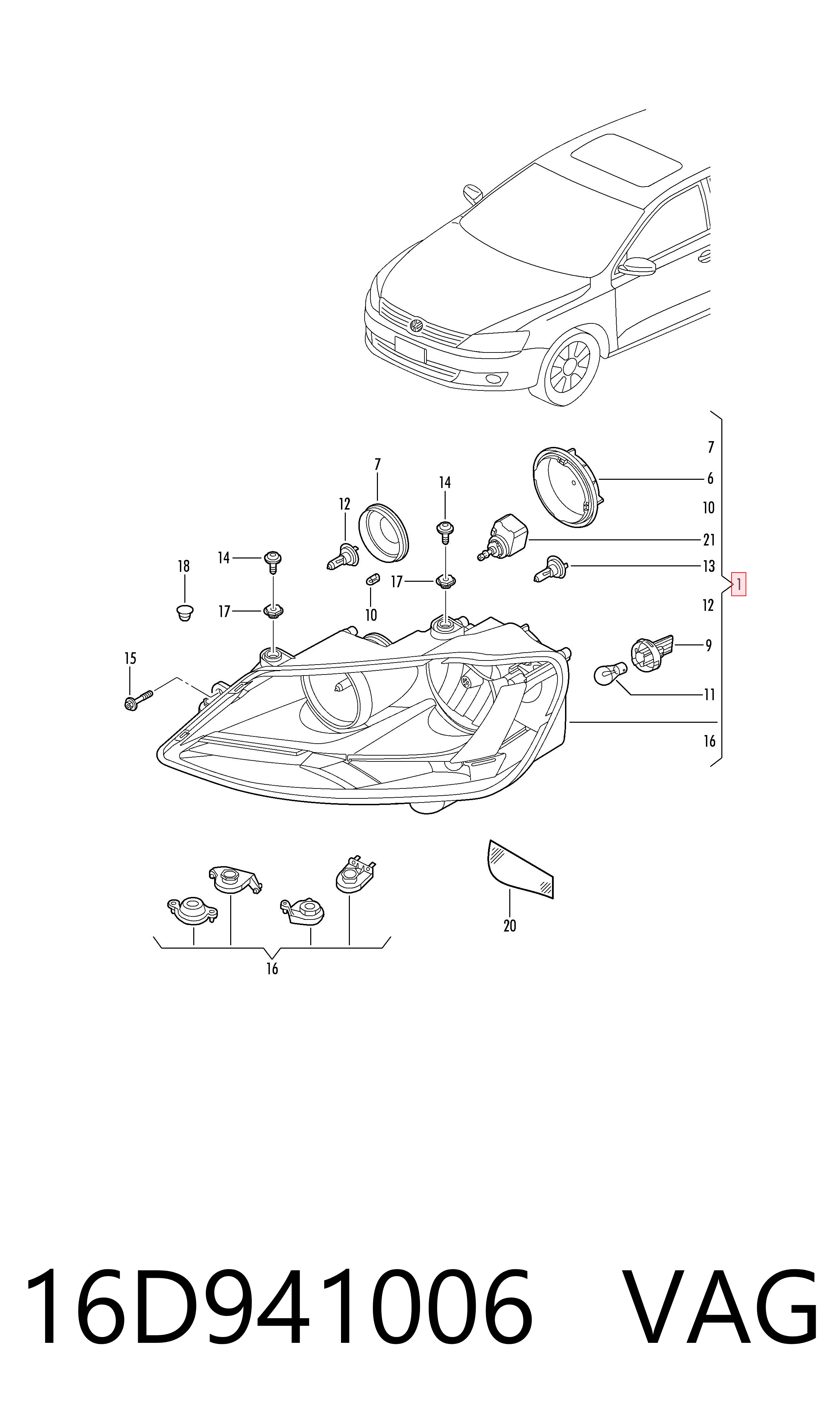 Faro derecho 16D941006 VAG