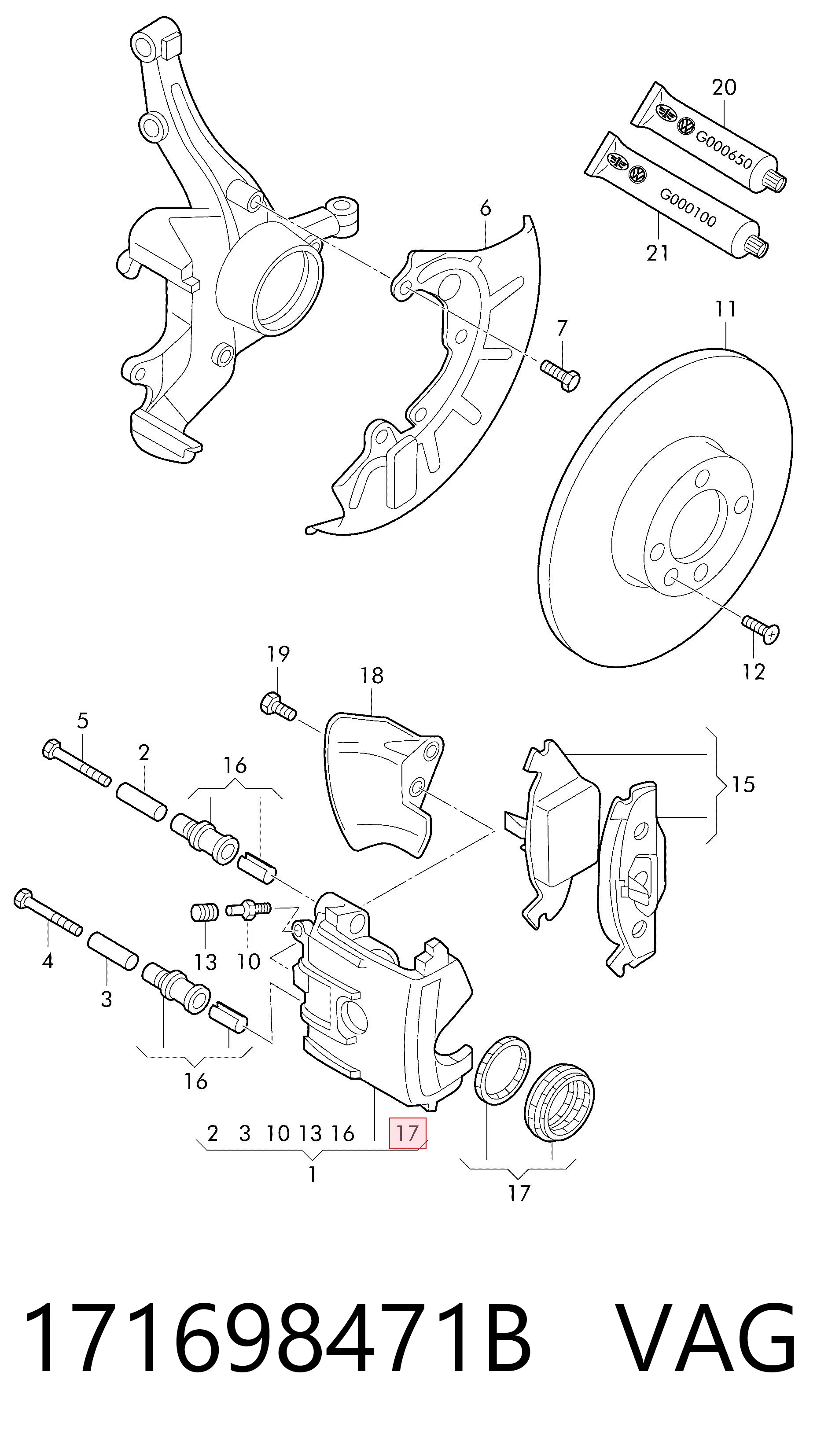 Kit de reparación, pinza de freno delantero VAG 171698471B precio, desde 9,56 EUR