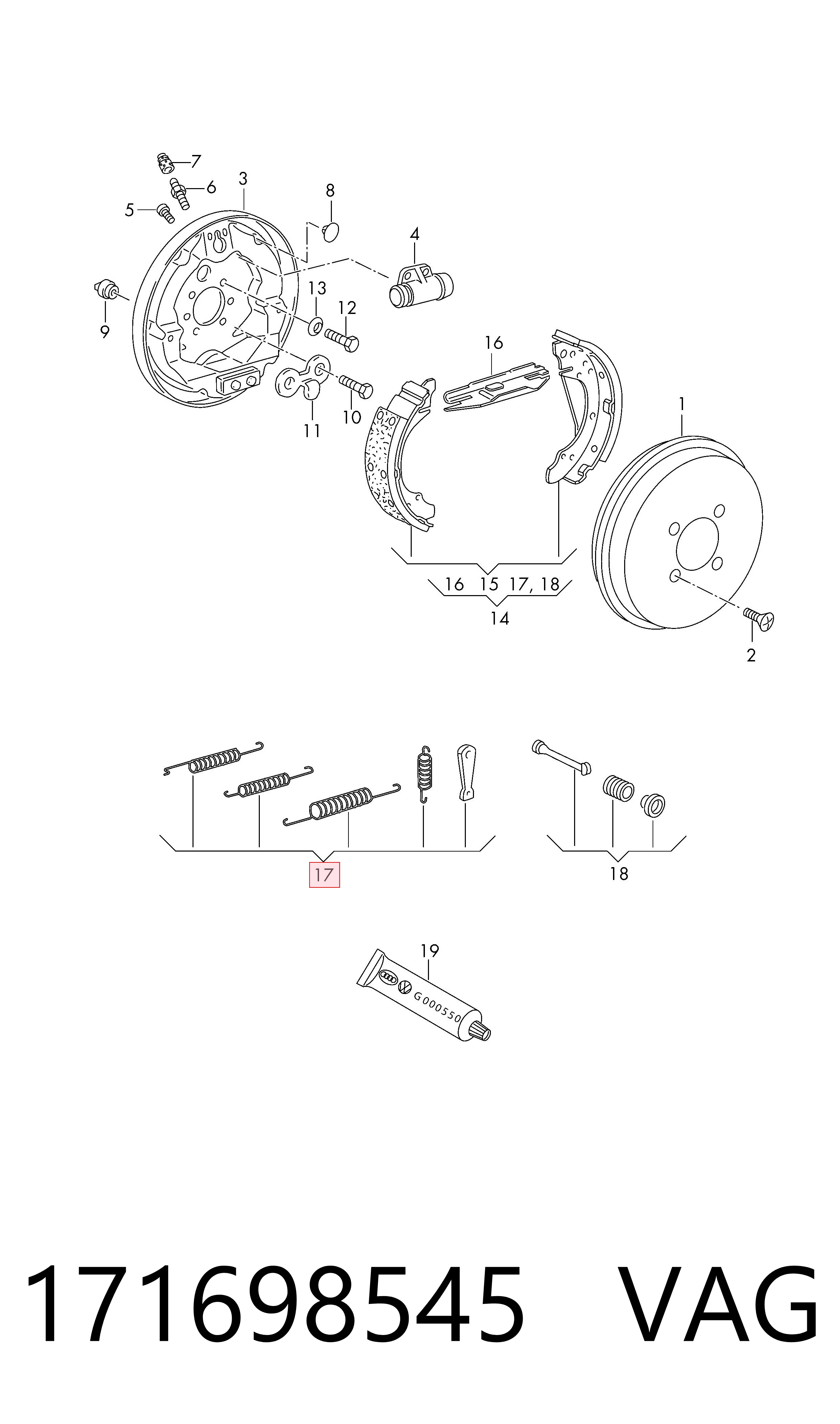 Kit de montaje de zapatas de freno traseras para Volkswagen Jetta 16
