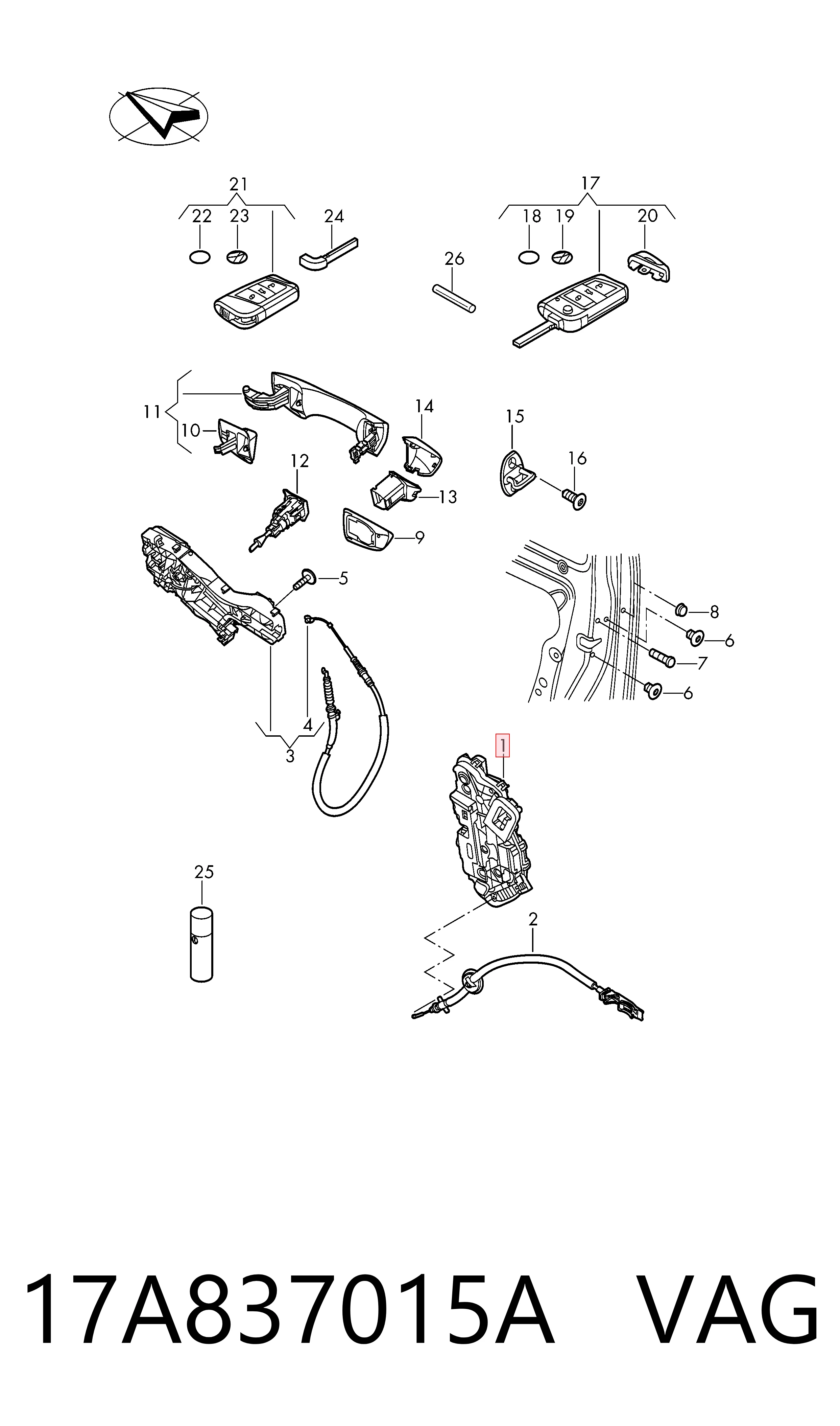 17A837015A VAG Cerradura de puerta