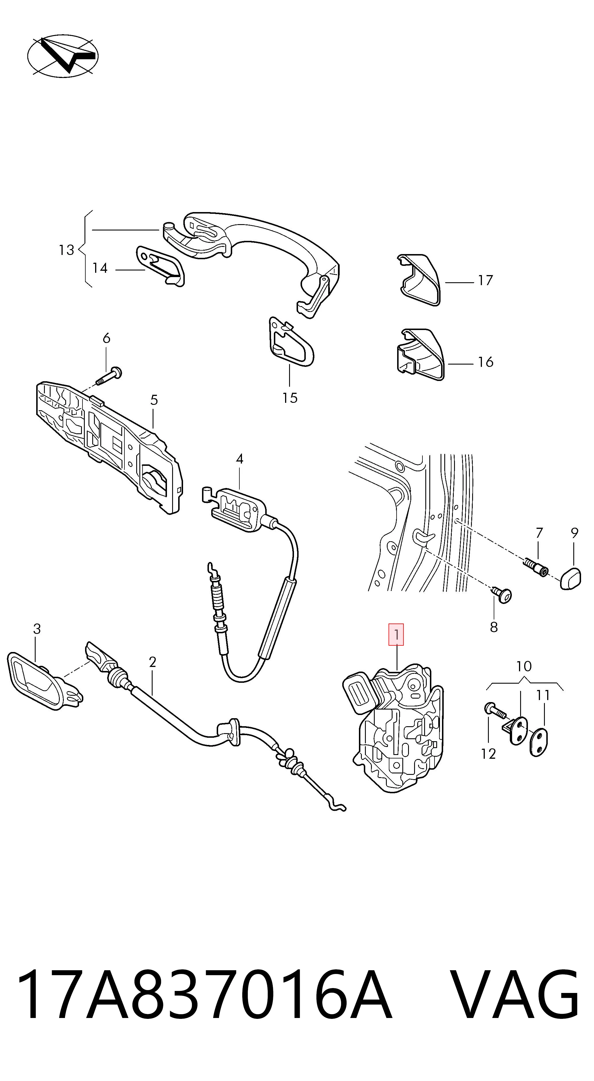 17A837016A VAG Cerradura delantera derecha