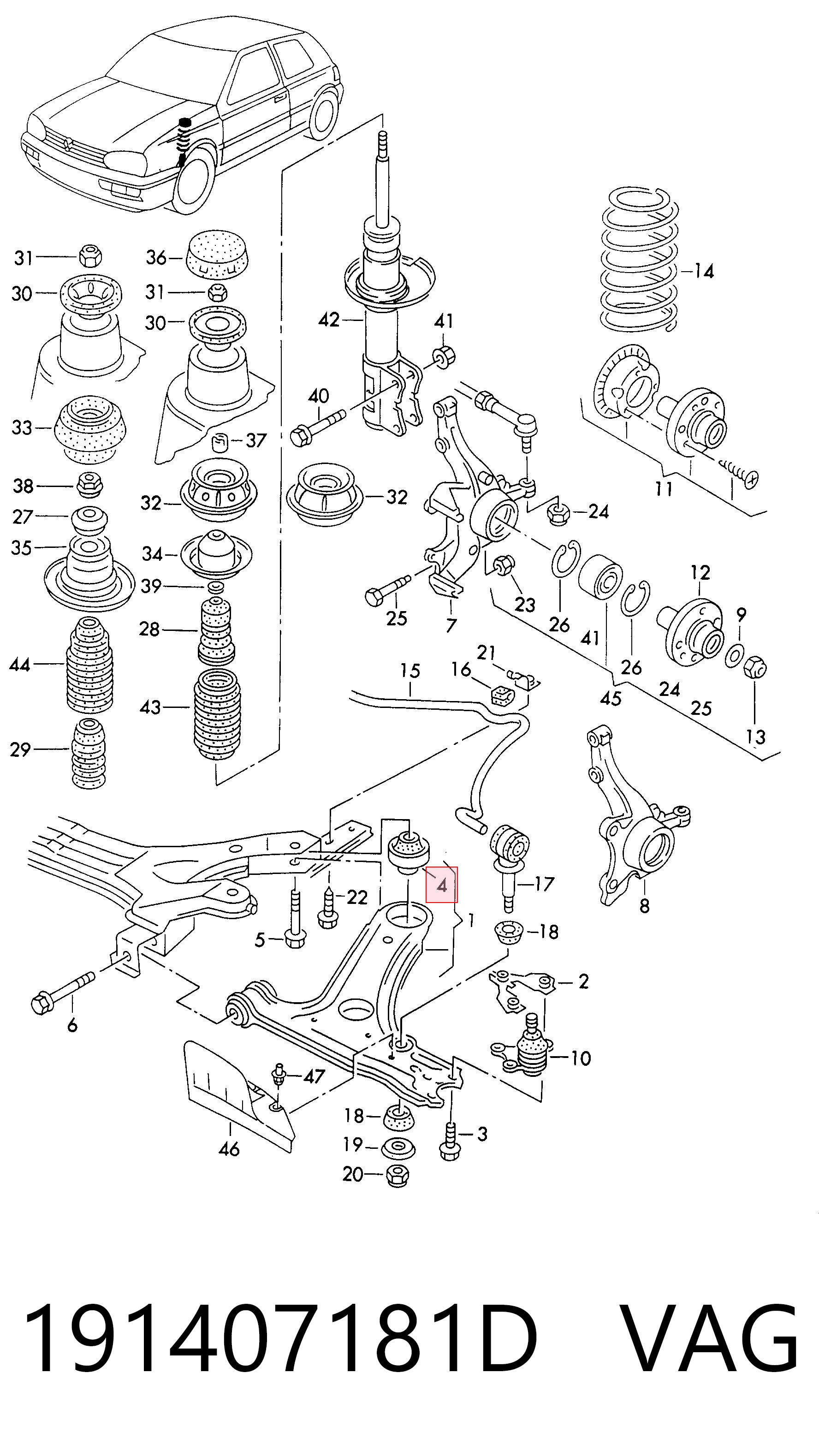 191407181D VAG Silentblock de brazo de suspensión delantero inferior