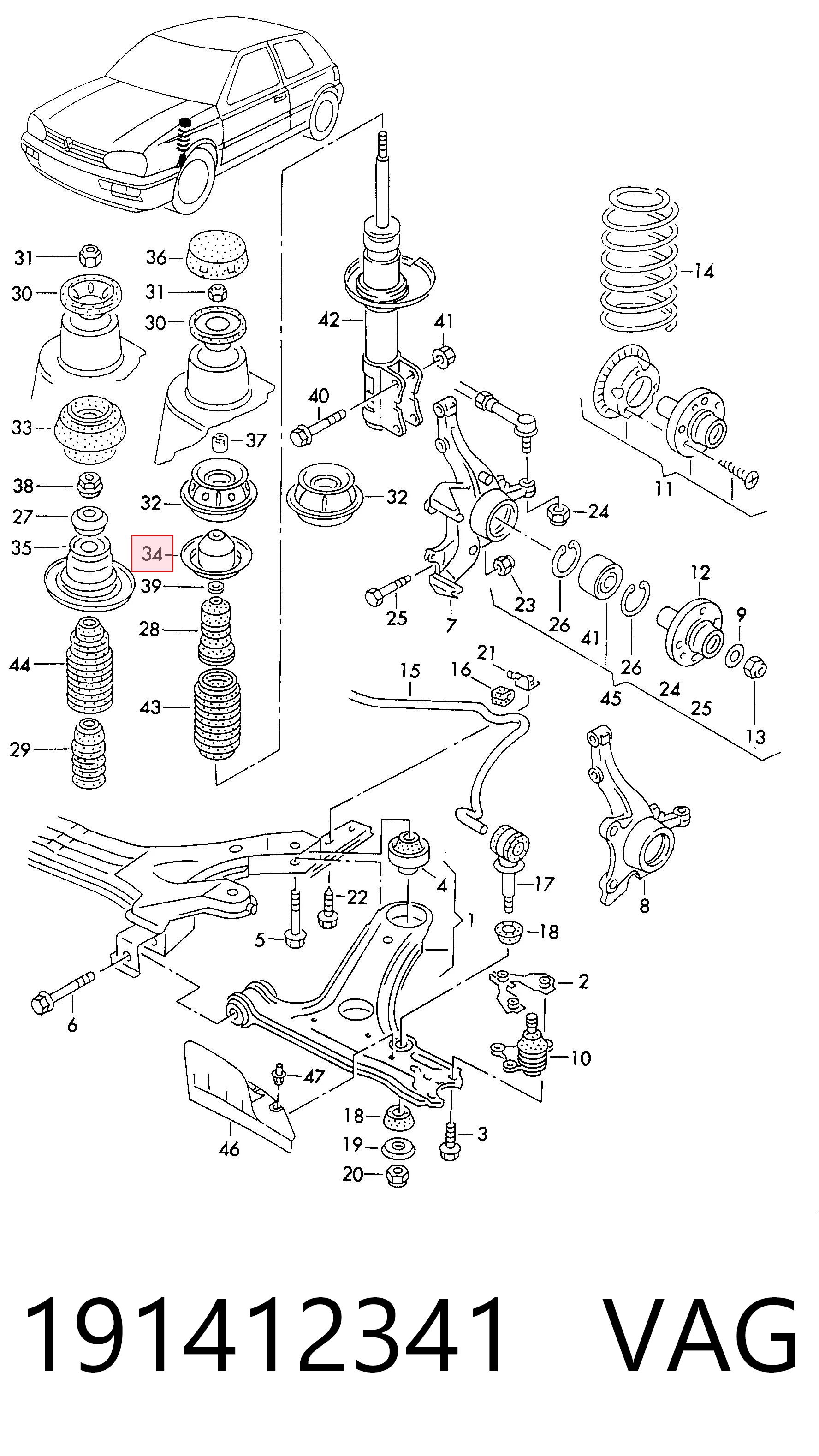 191412341 VAG Aislador de resorte delantero superior