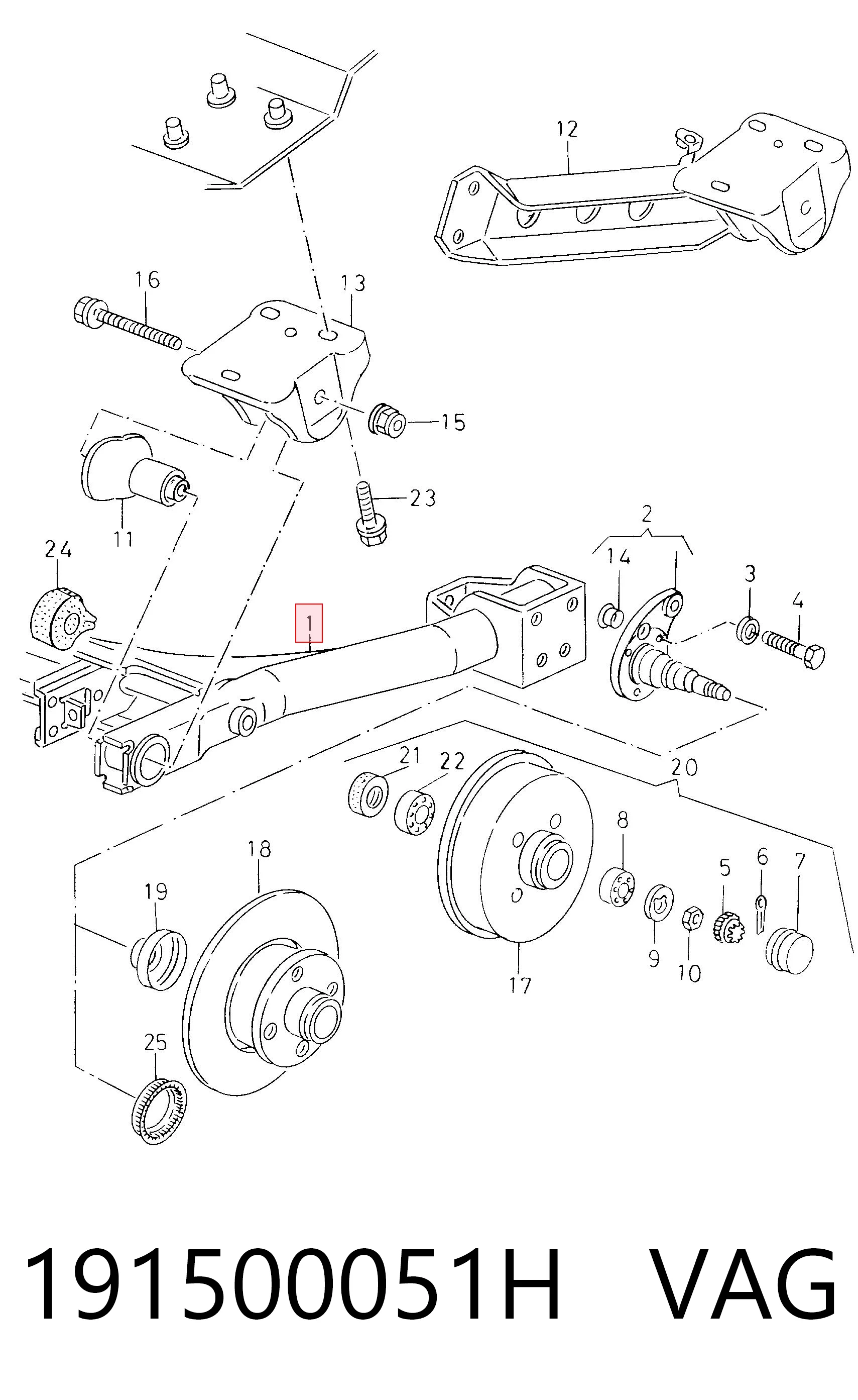 Puente trasero para Volkswagen Golf II 19E, 1G1