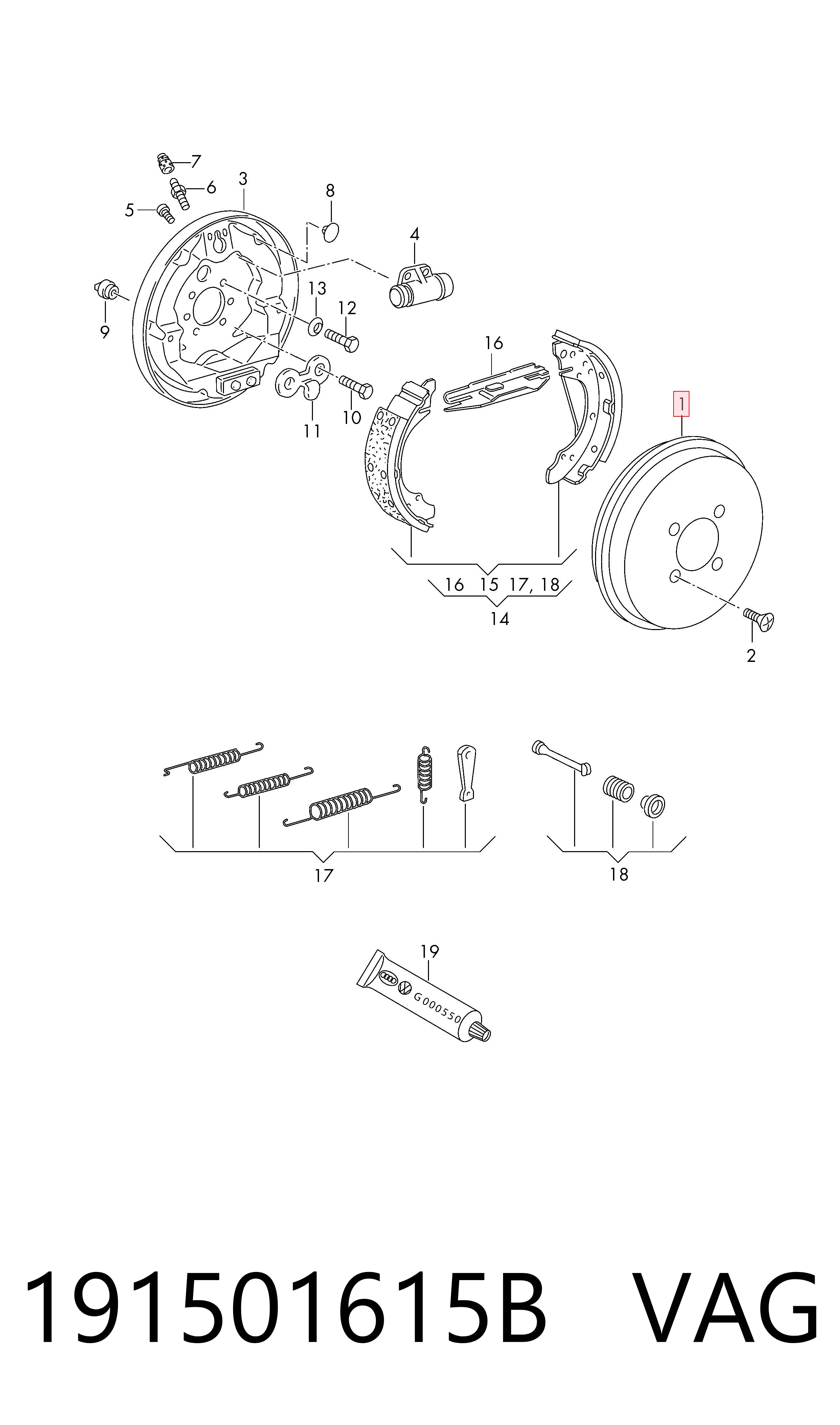 Comprar 191501615B VAG Tambor de freno trasero