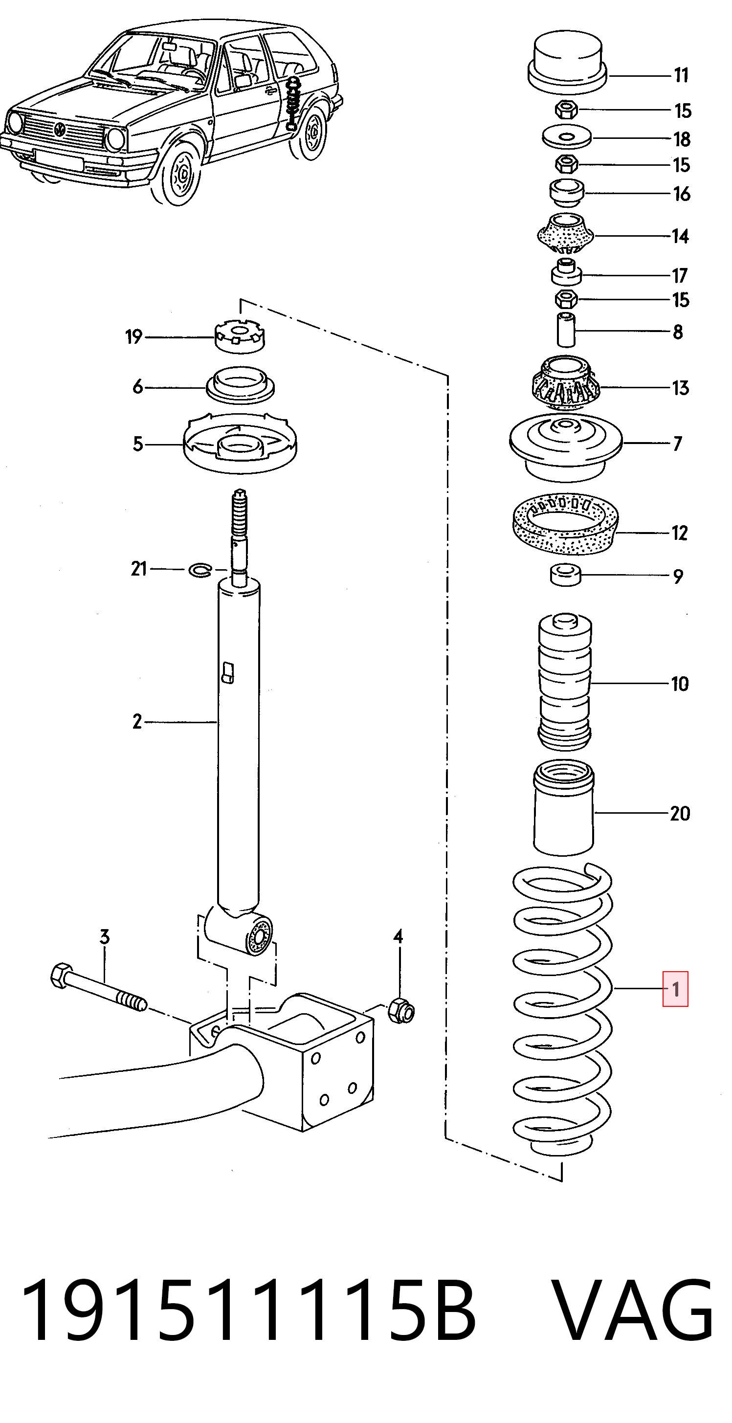 Muelle para Volkswagen Golf 19E, 1G1