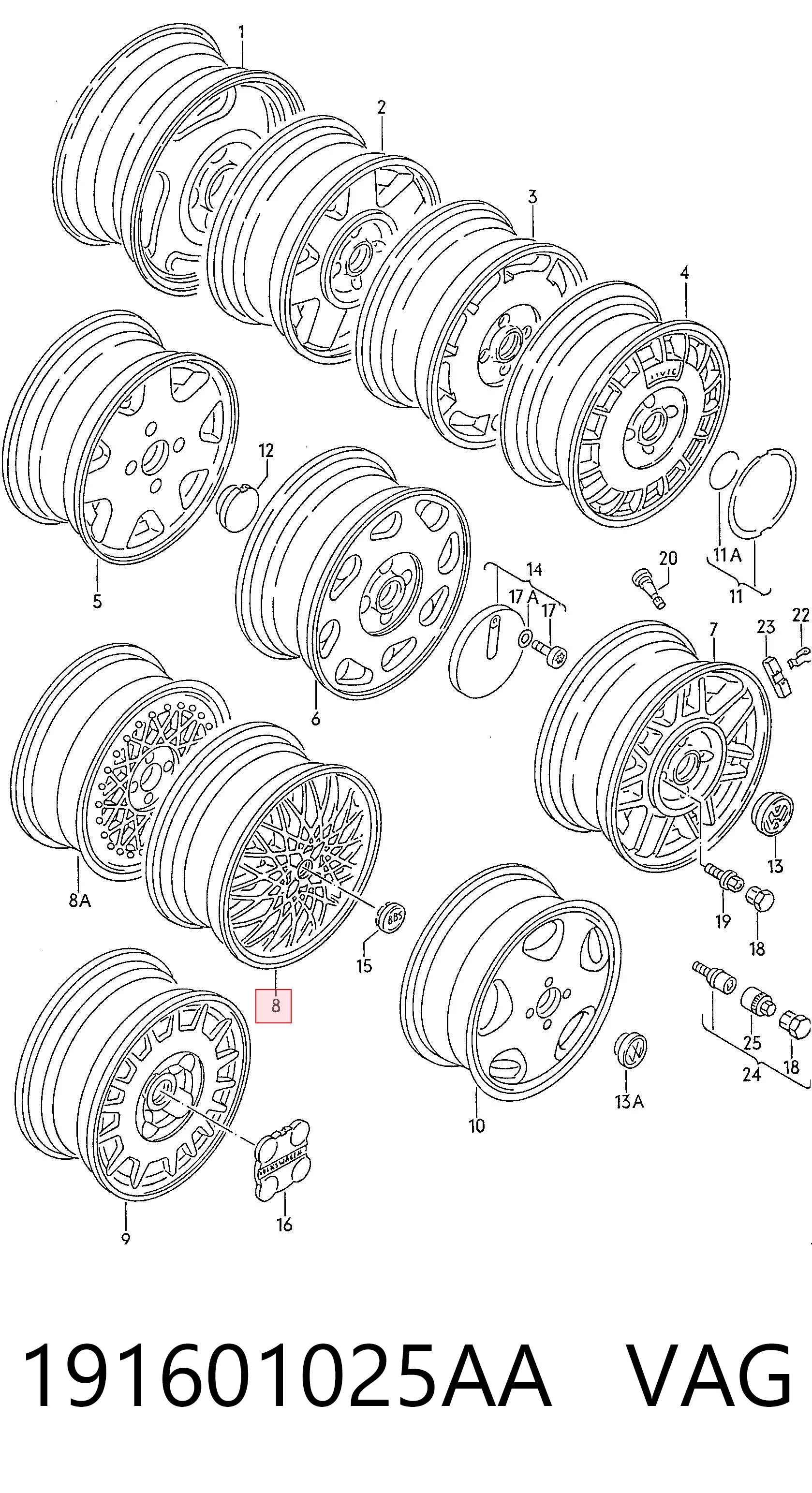 Llantas para Volkswagen Golf 19E, 1G1