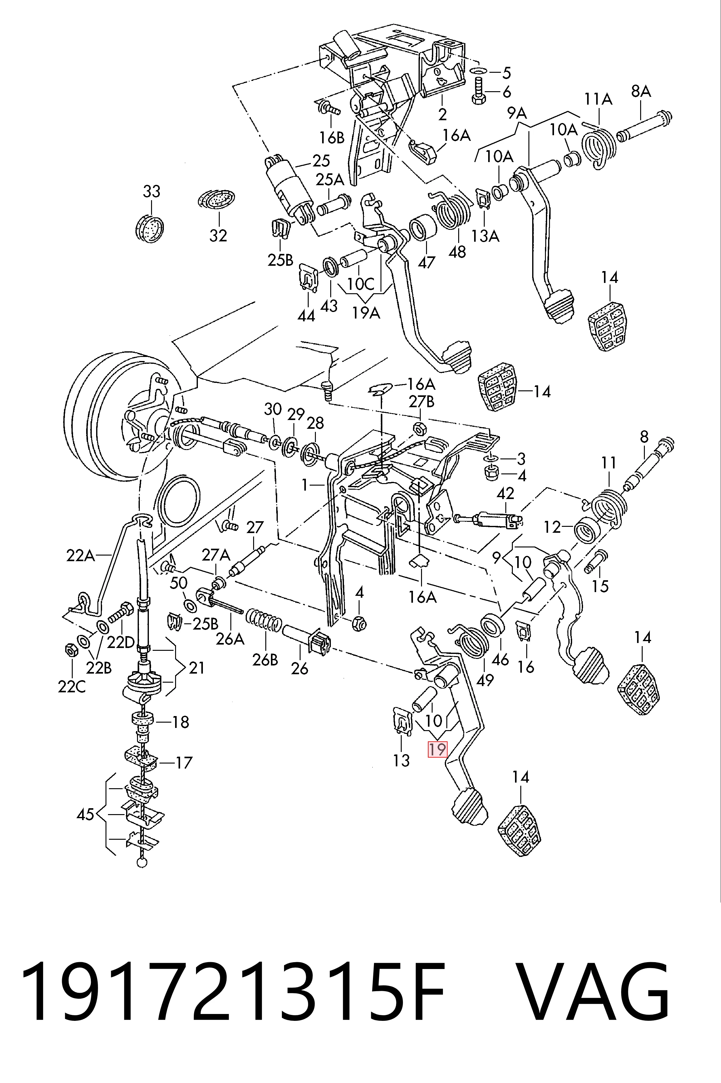 Comprar Pedal de embrague Volkswagen Golf II 19E, 1G1 a bajo precio