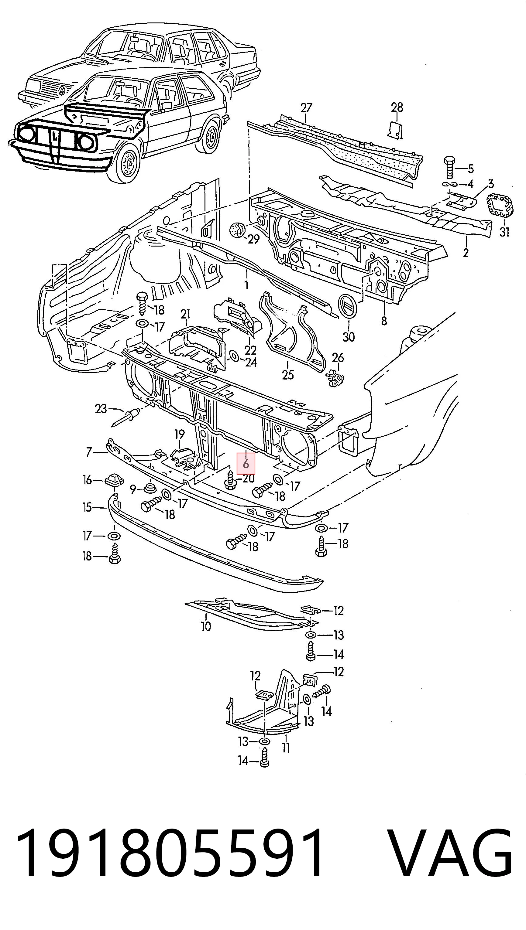 Comprar Panel de soporte del radiador y montaje de faros Volkswagen Golf II 19E, 1G1 a bajo precio