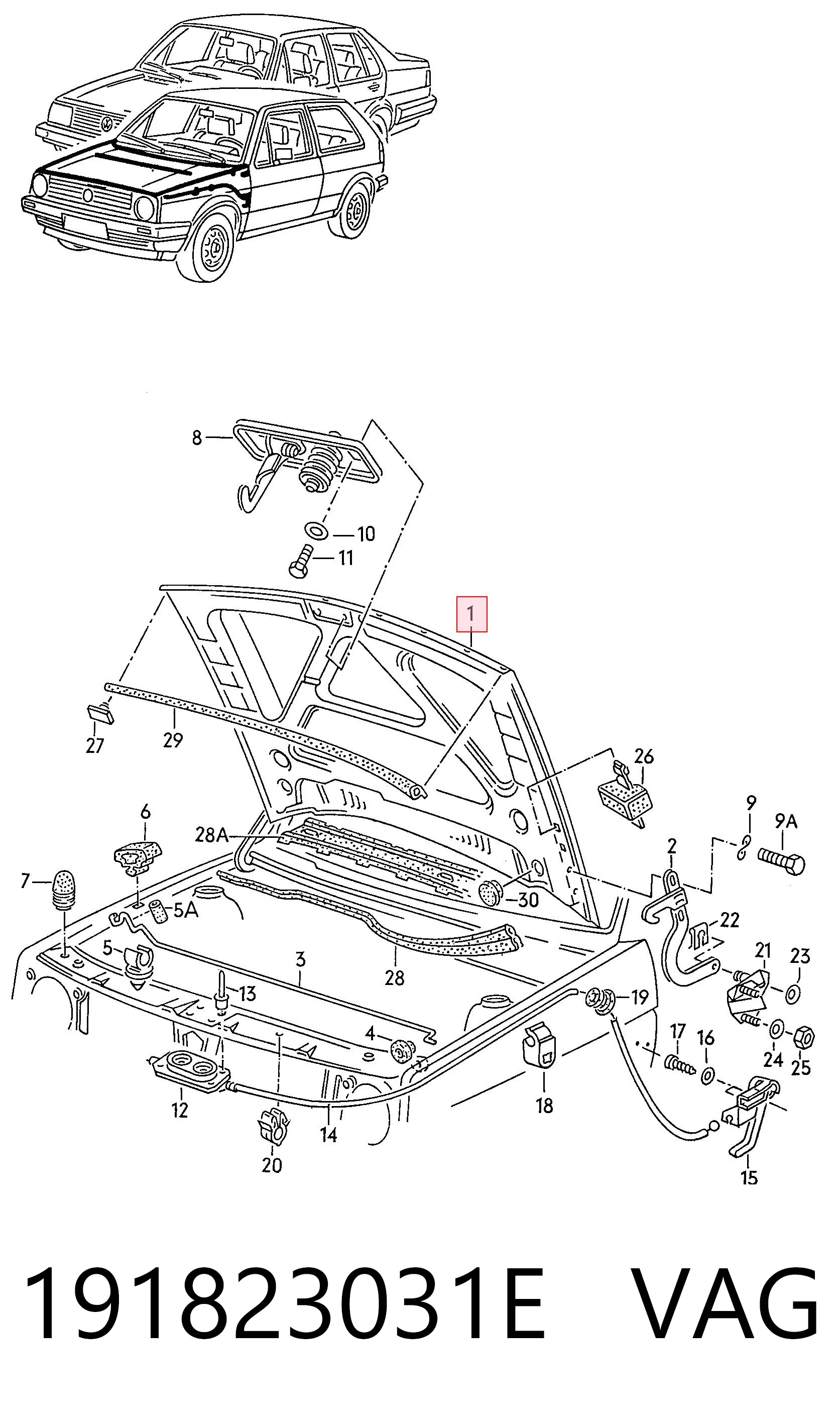 Capó del motor Volkswagen Golf II hatchback (19E, 1G1) (1983 - 1992) precio, desde 164,08 EUR