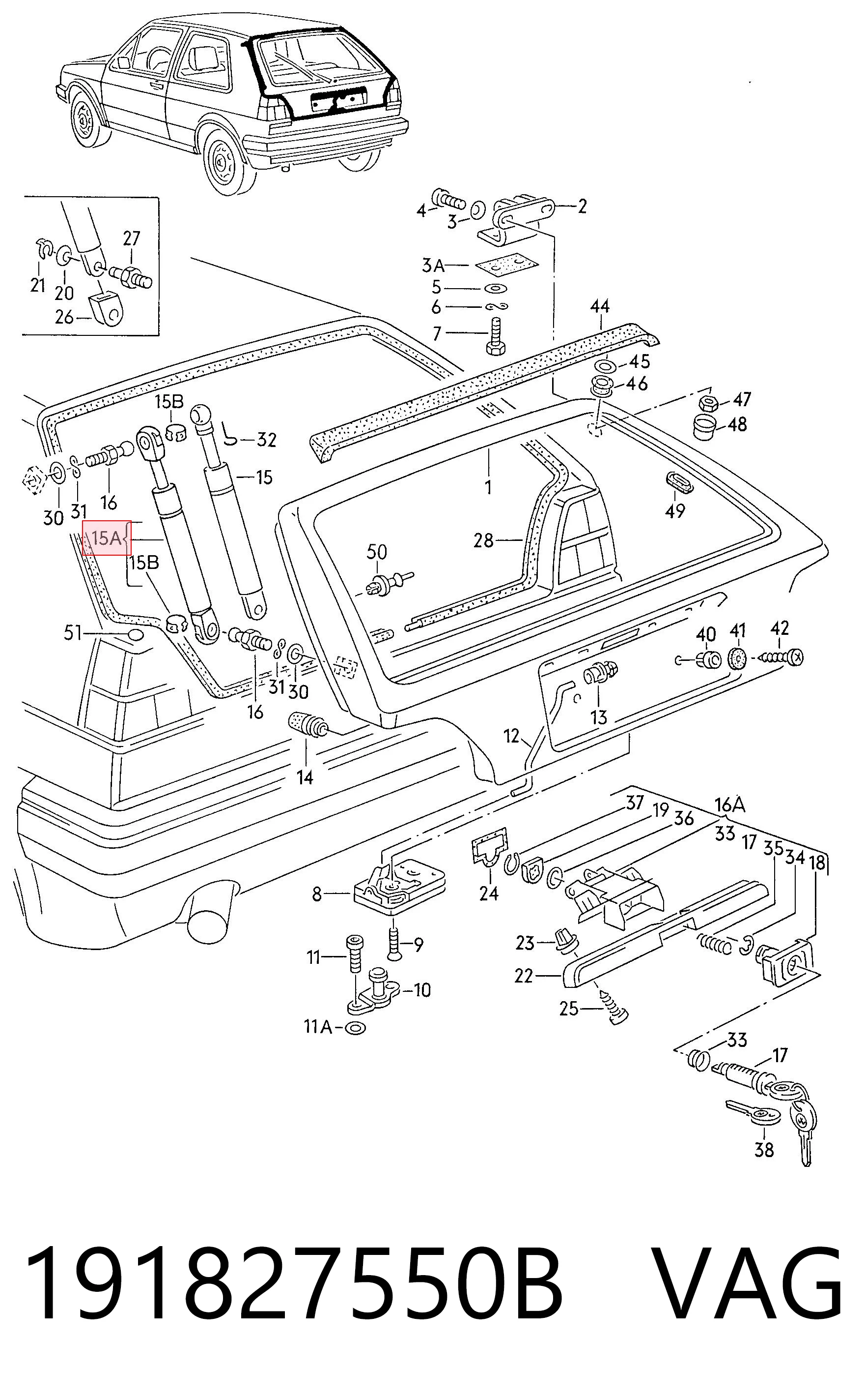 Amortiguadores de maletero Volkswagen Golf II (19E, 1G1)