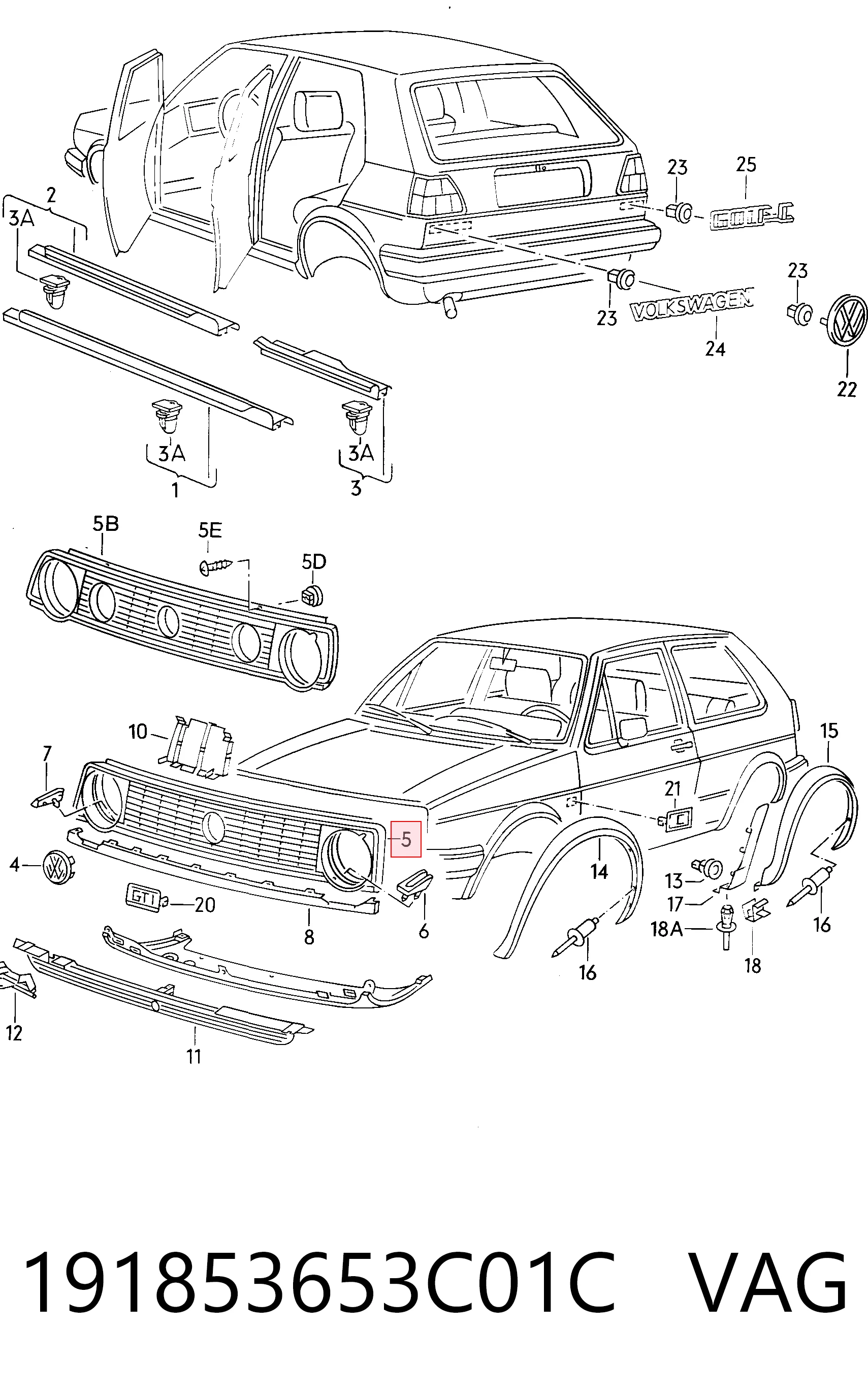 Rejilla delantera Volkswagen Golf II hatchback (19E, 1G1) (1983 - 1992) precio, desde 31,49 EUR