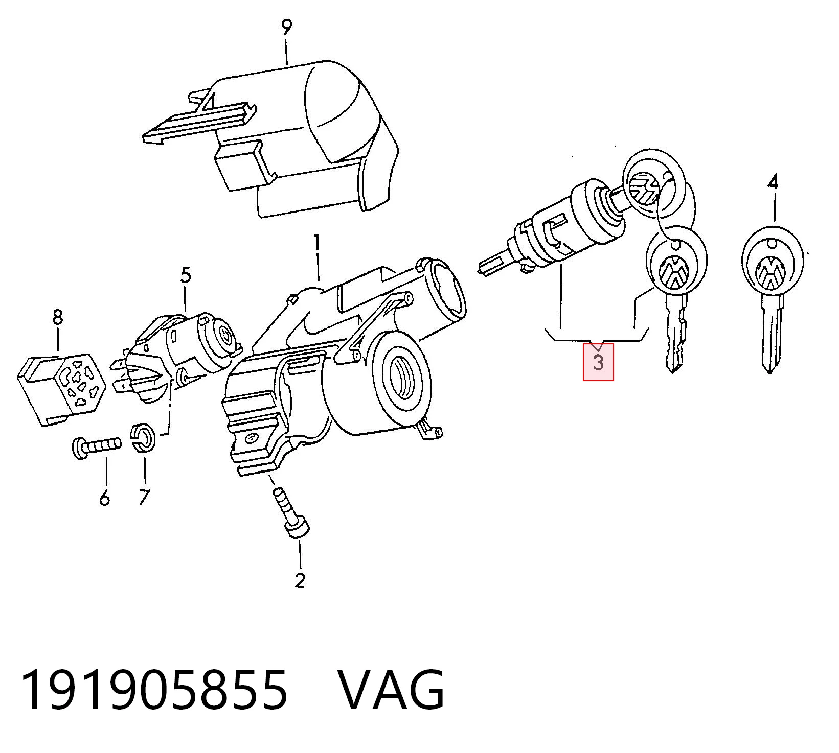 Cilindro de cierre, cerradura de encendido Volkswagen Caddy I pick-up (14) (1979 - 1996) precio, desde 9,73 EUR