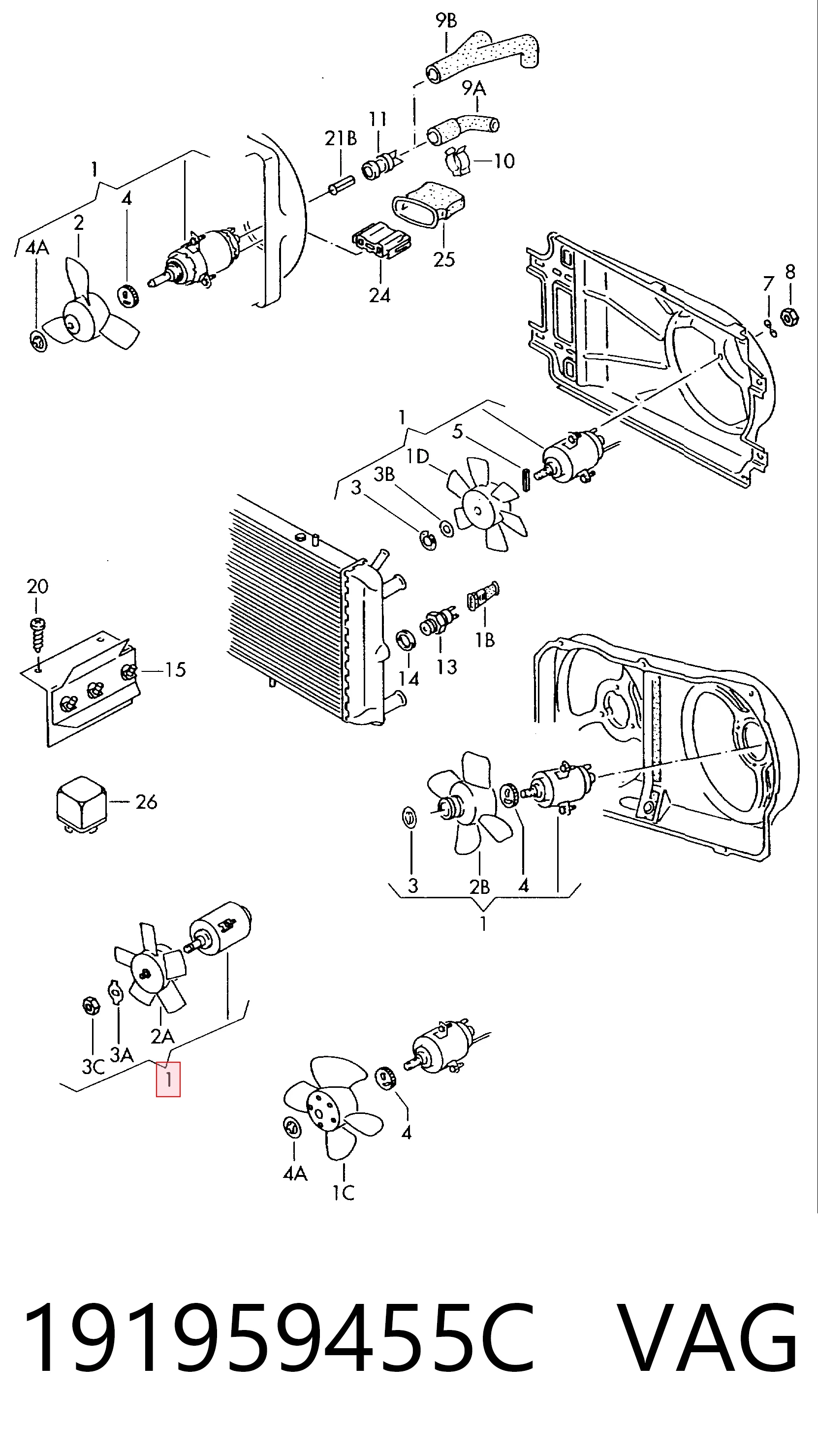 Ventilador (rodete +motor) refrigeración del motor con electromotor completo  Audi 80  (8C2)