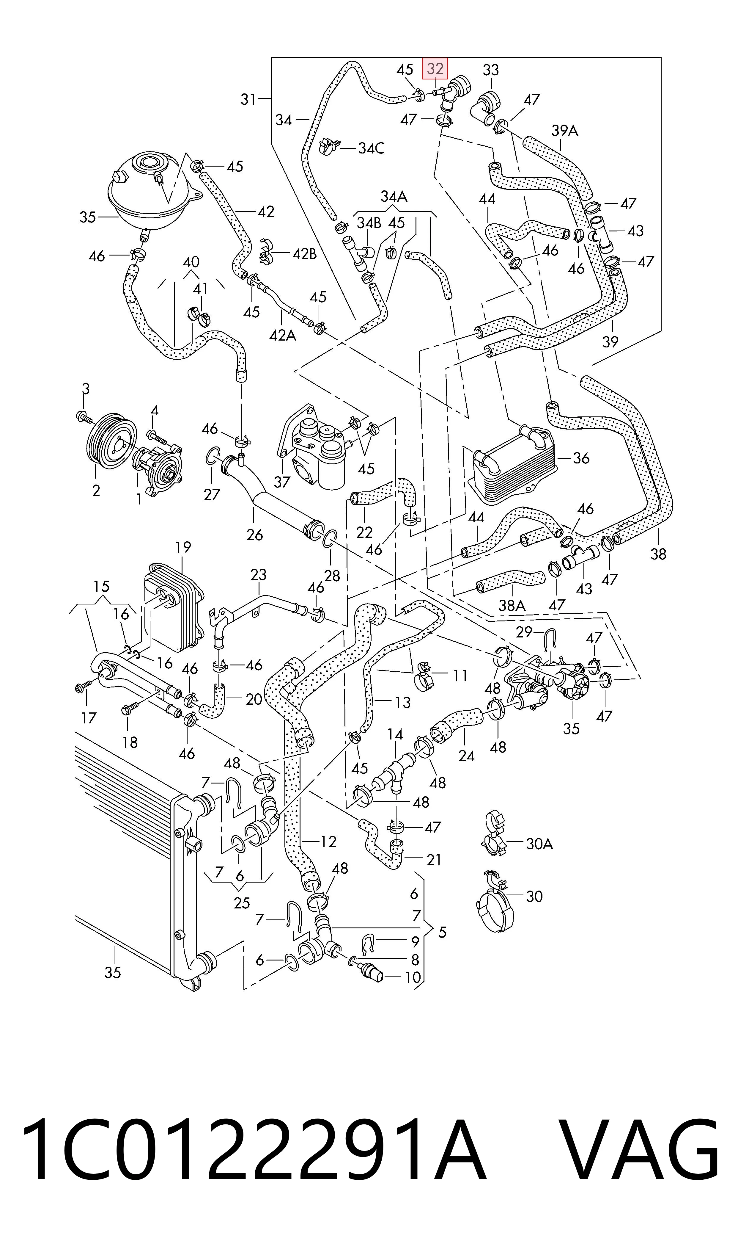 1C0122291A VAG Brida del sistema de refrigeración (triple unión)