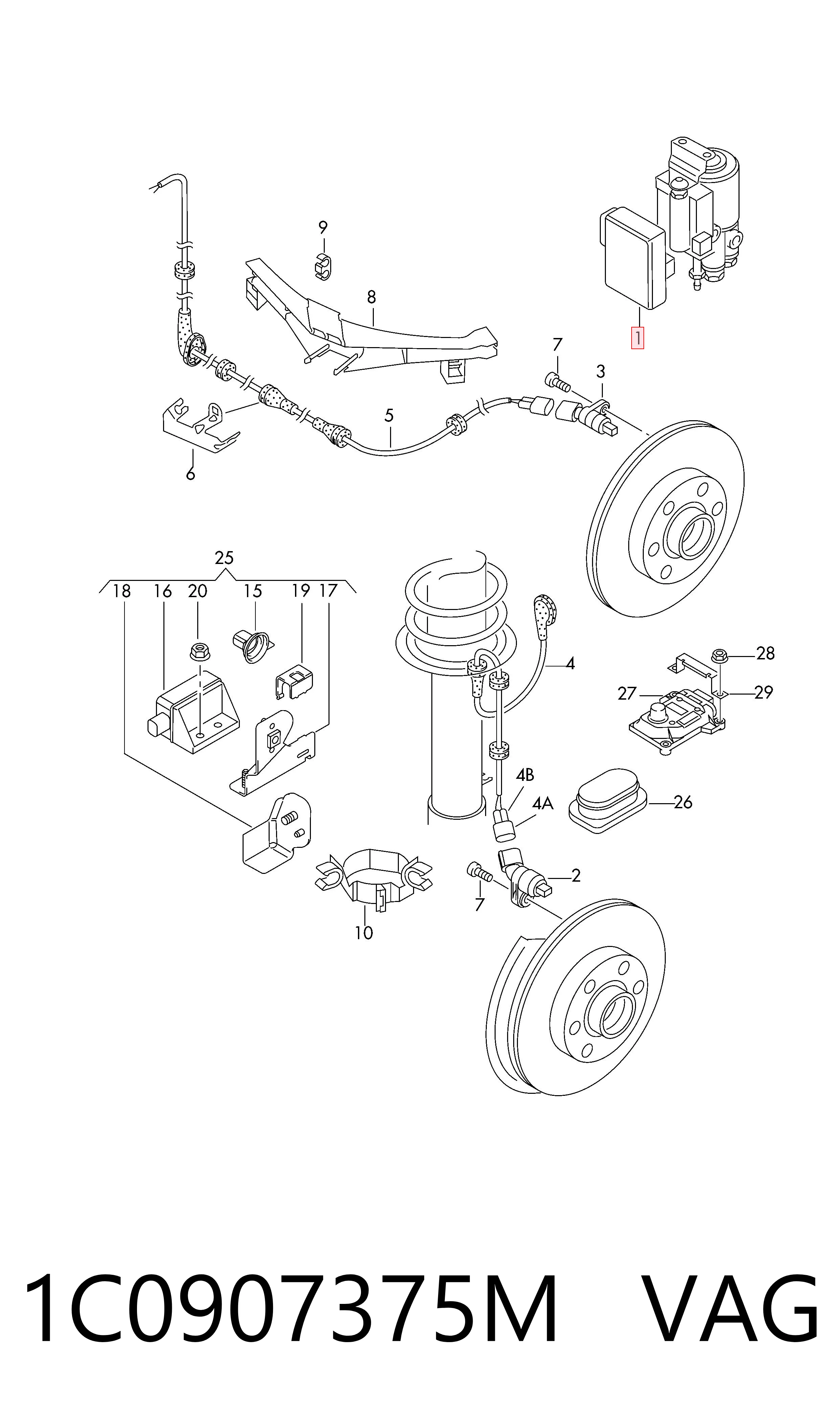 1C0907375M VAG Unidad de control ABS hidráulico