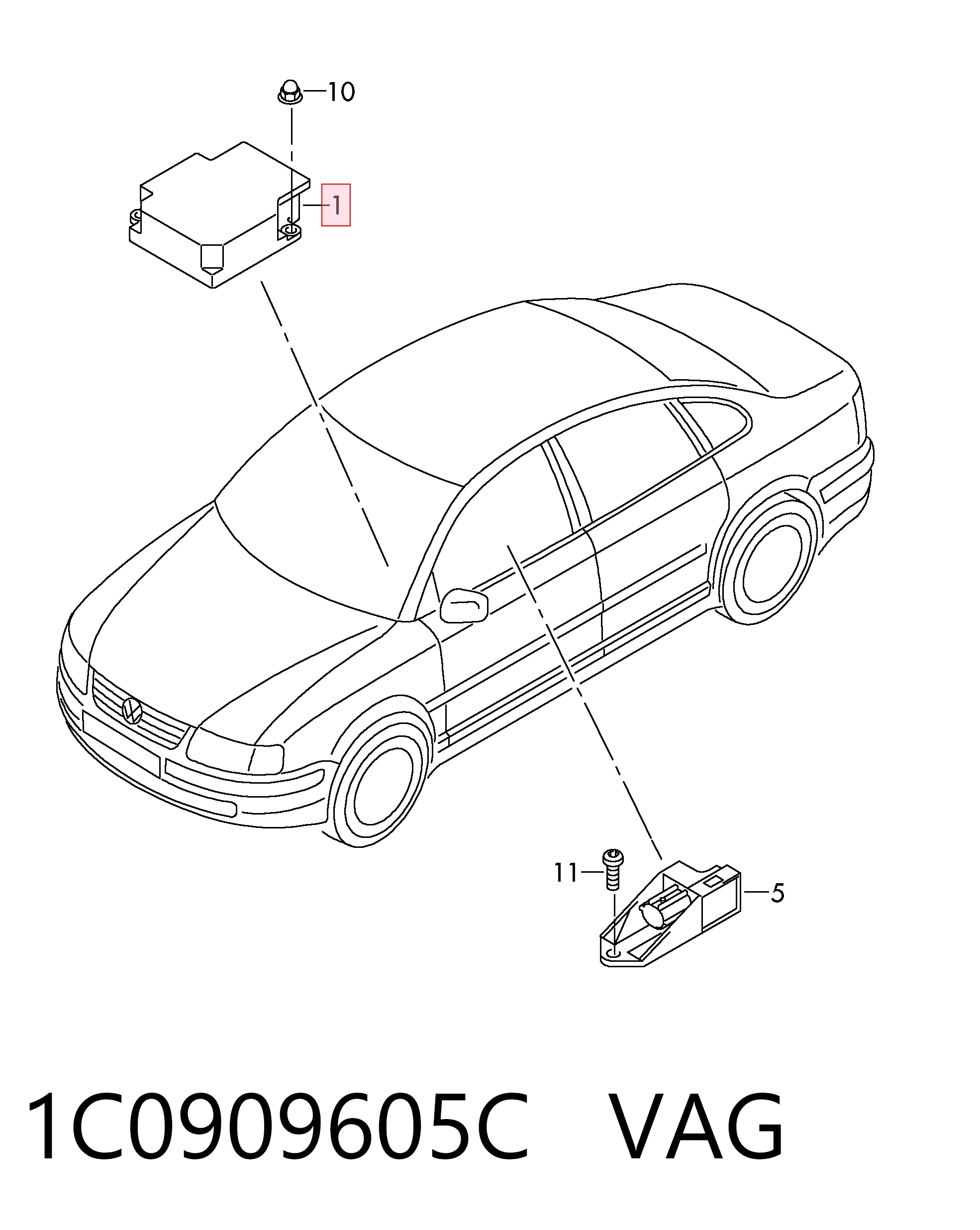 1C0909605C VAG Módulo de control de airbag
