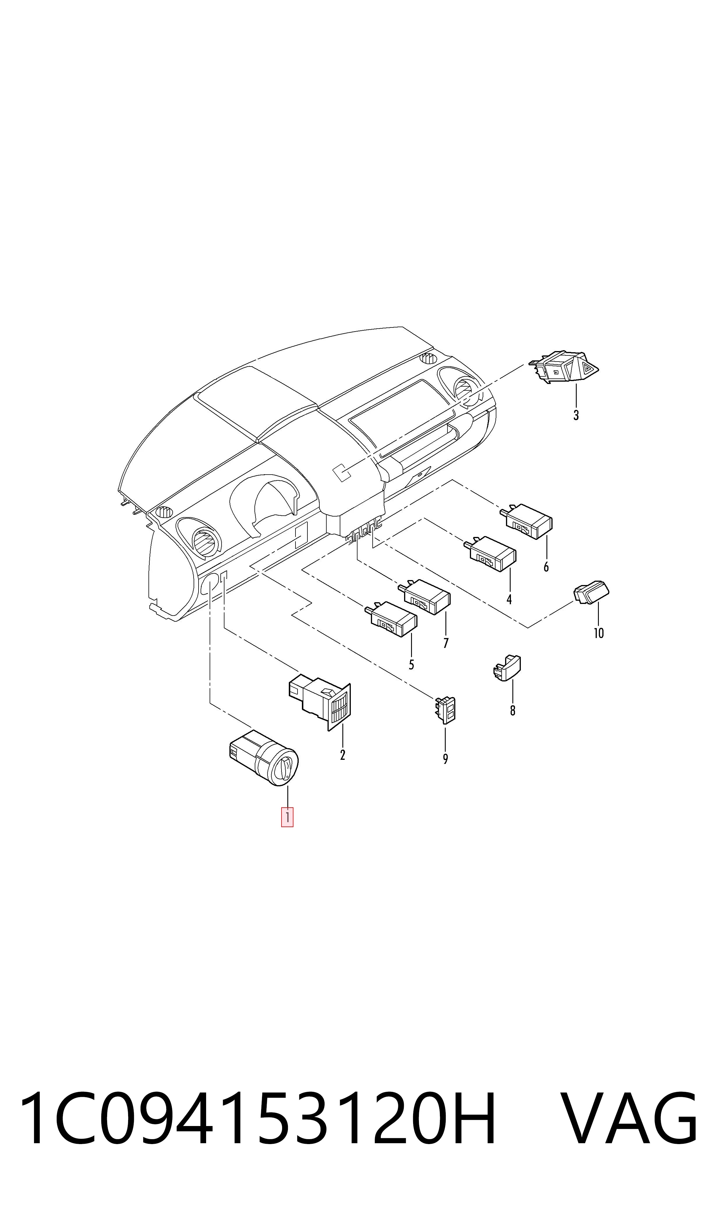 Interruptor de luces en el tablero VAG 1C094153120H precio, desde 40,66 EUR