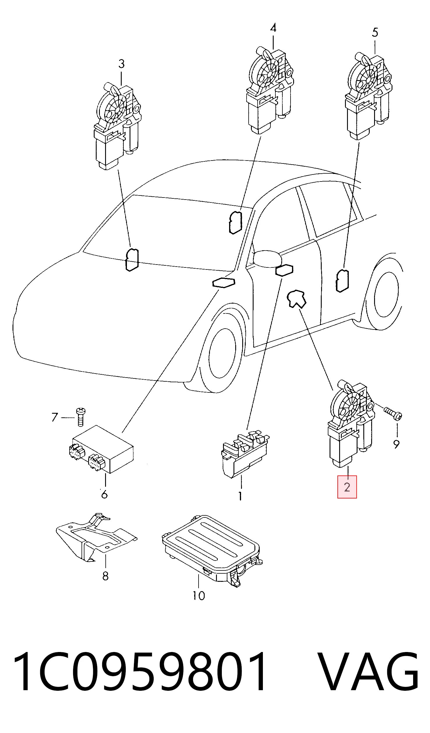 1C0959801 VAG Motor elevalunas, puerta delantera izquierda