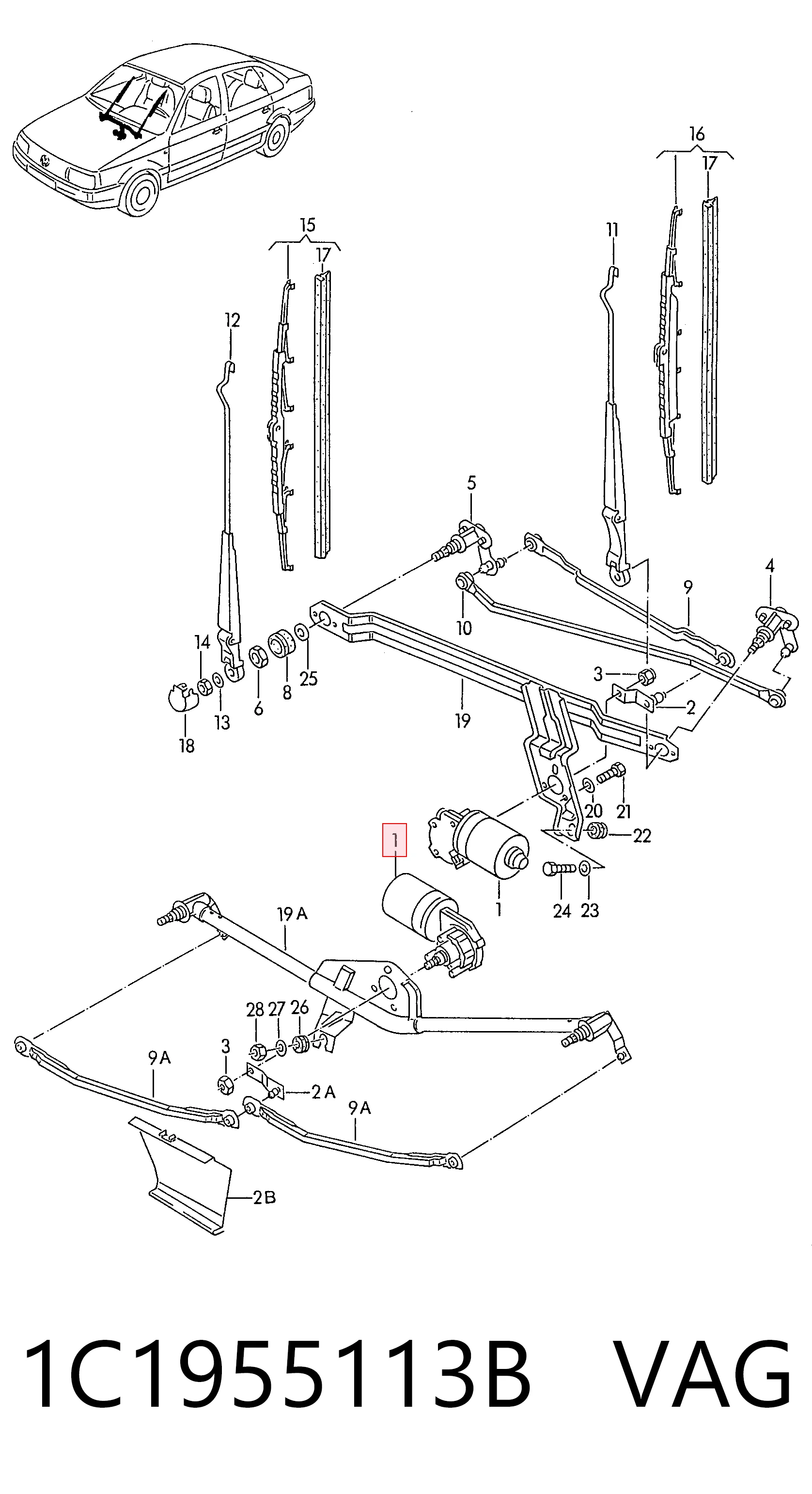 Motor del limpiaparabrisas Seat Toledo I (1991-1999)