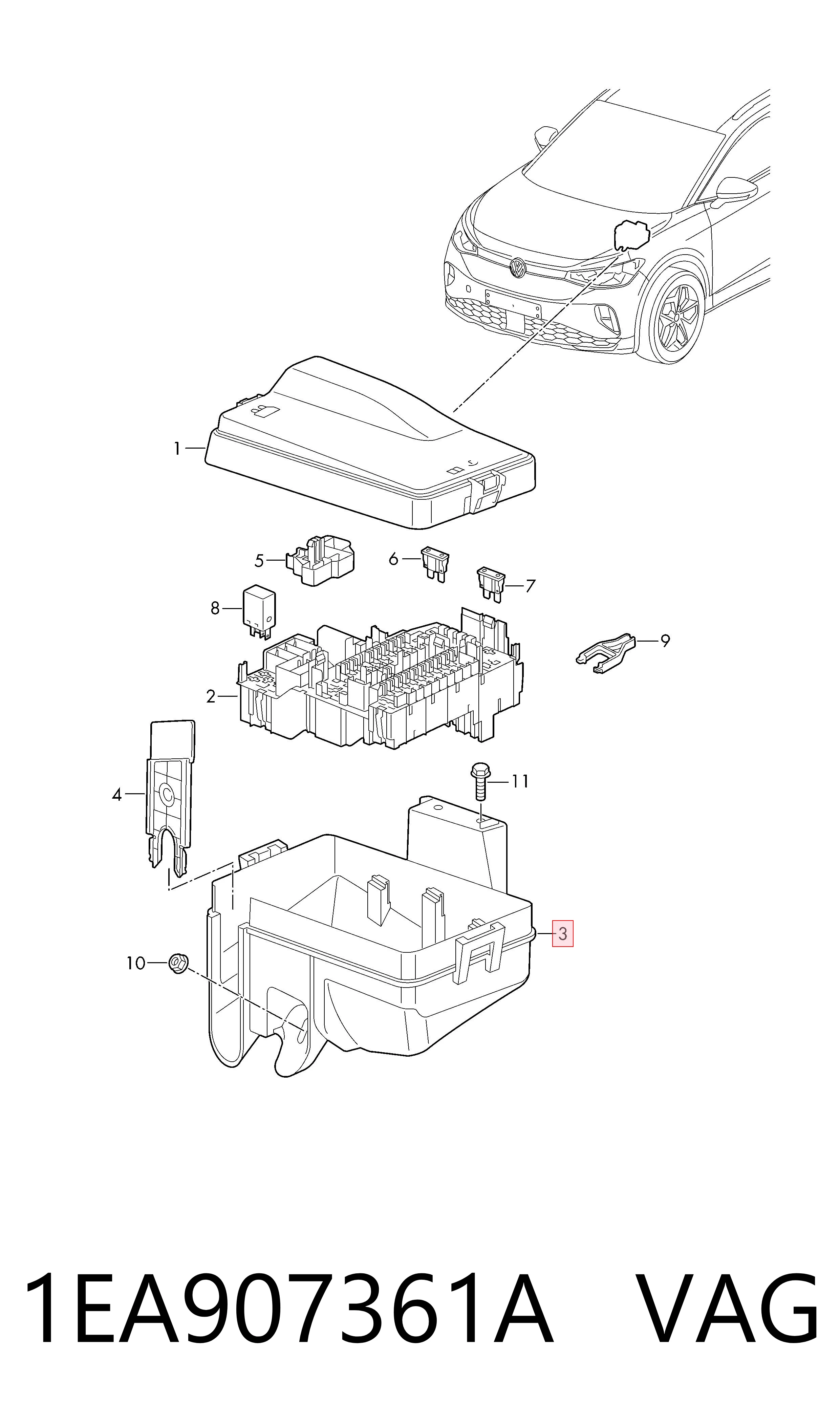 Carcasa de la caja de fusibles VAG 1EA907361A precio, desde 25,88 EUR