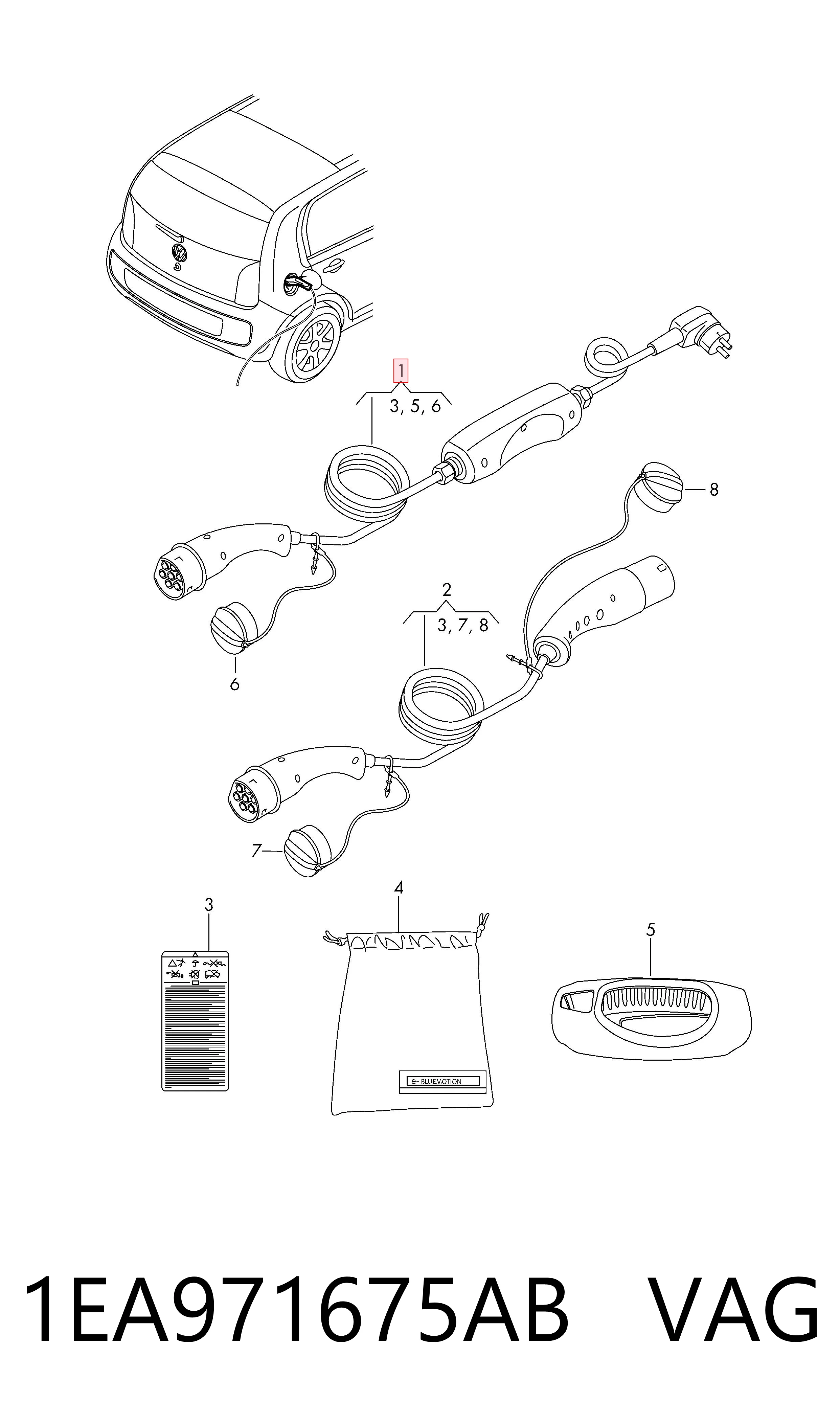 1EA971675AB VAG Cable de carga para vehículo eléctrico