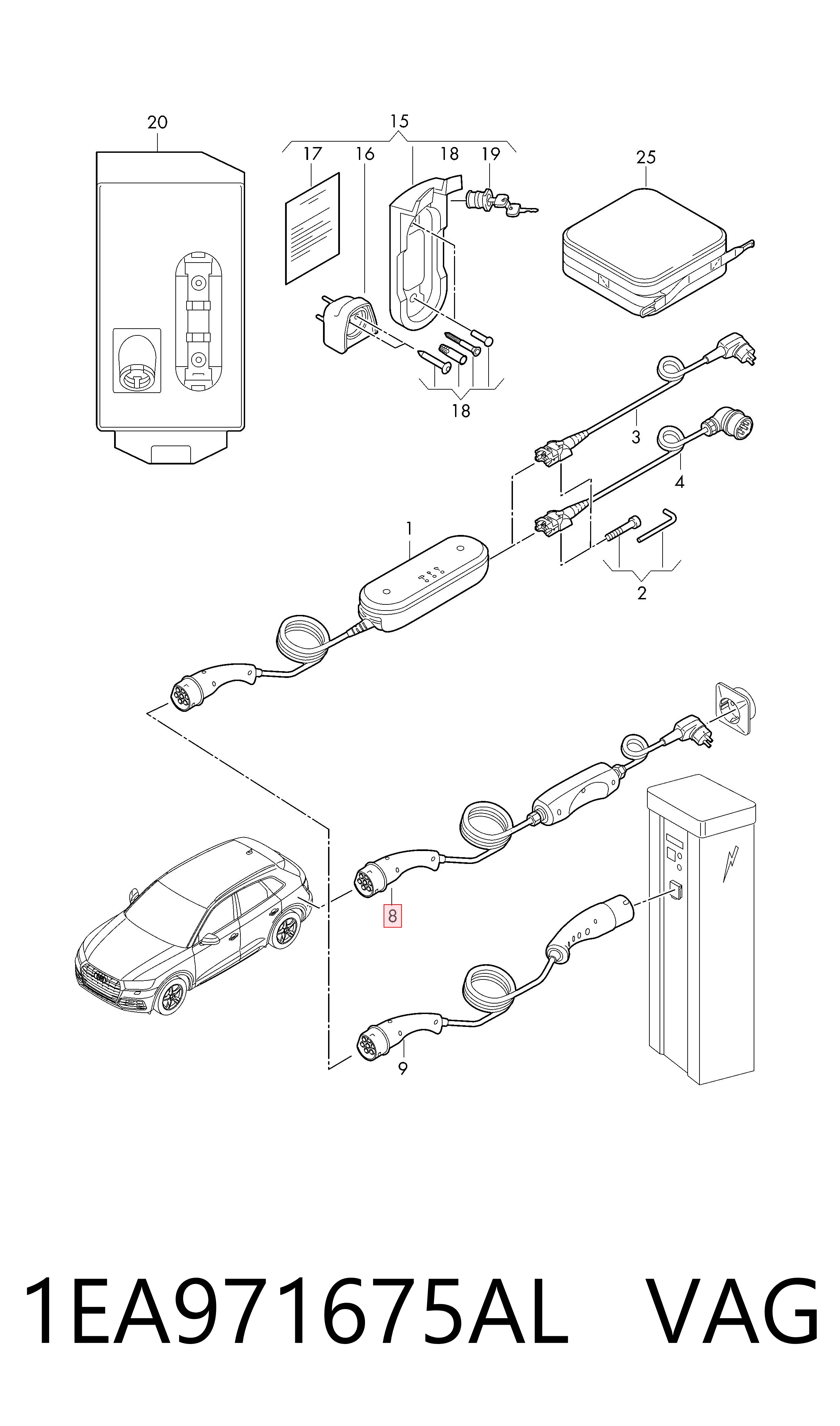 1EA971675AL VAG Cable de carga para vehículo eléctrico