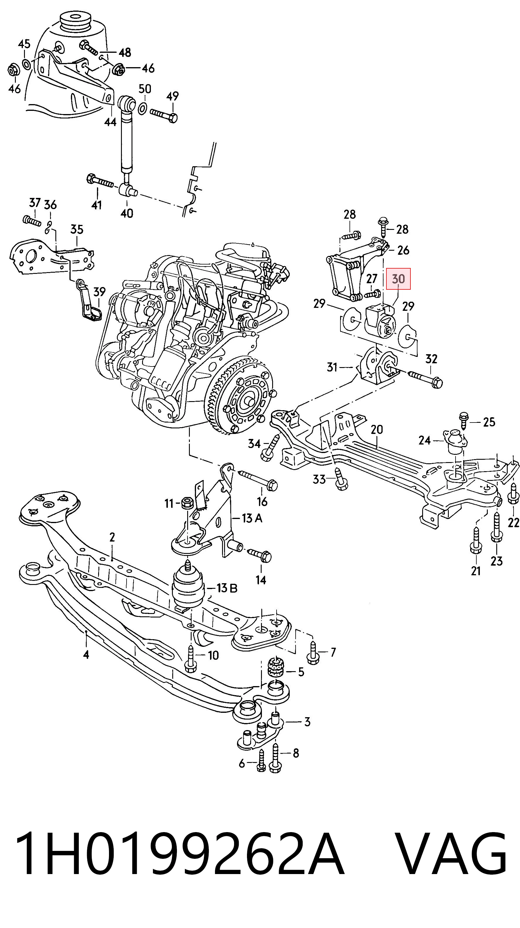 1H0199262A VAG Soporte trasero derecho del motor