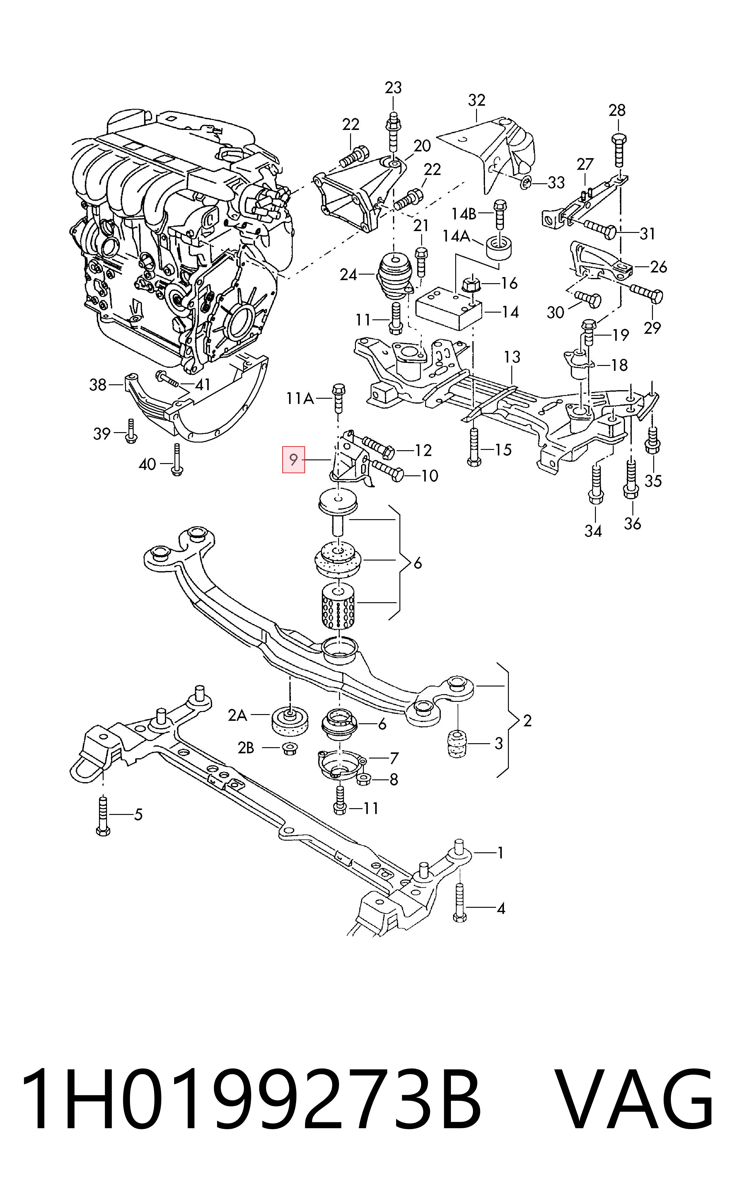 Soporte derecho del motor 1H0199273B VAG
